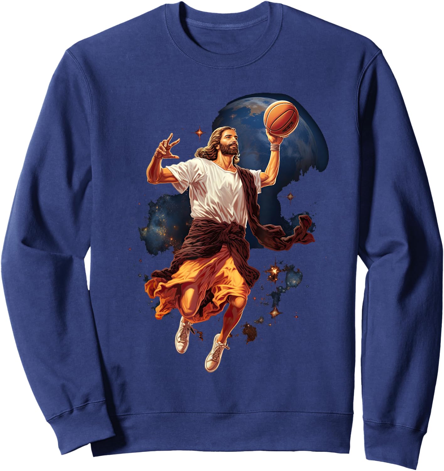 Funny Jesus Playing Basketball Sweatshirt - Sweatshirt | Navy