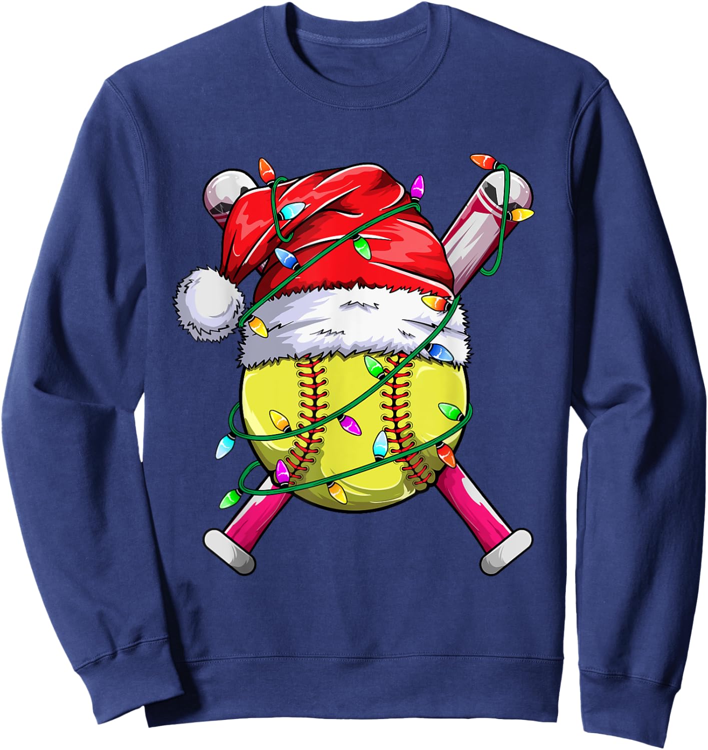 Santa Sports Design- Women Girls Christmas Softball Player Sweatshirt - Sweatshirt | Navy