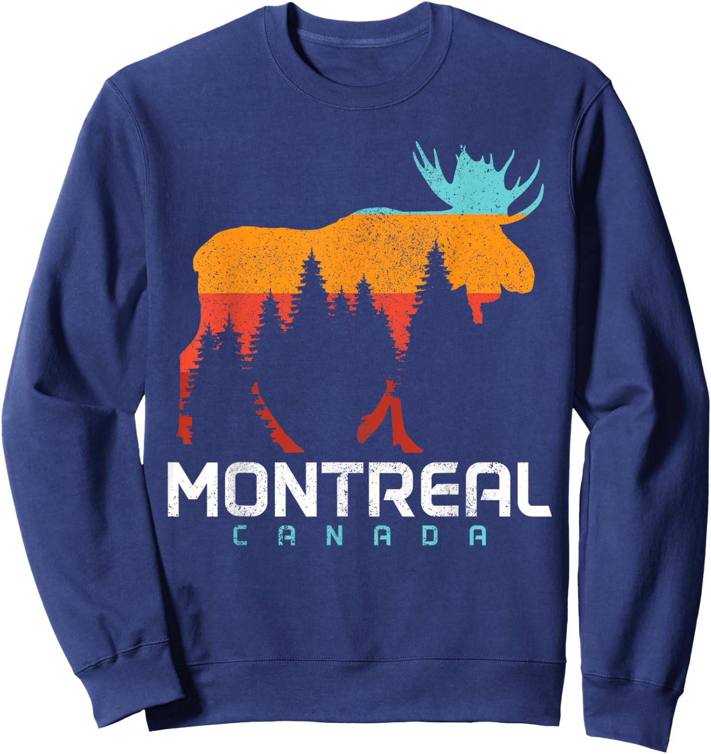Montreal Quebec Canada Vintage Pride Souvenir Moose Nature Sweatshirt - Sweatshirt | Navy