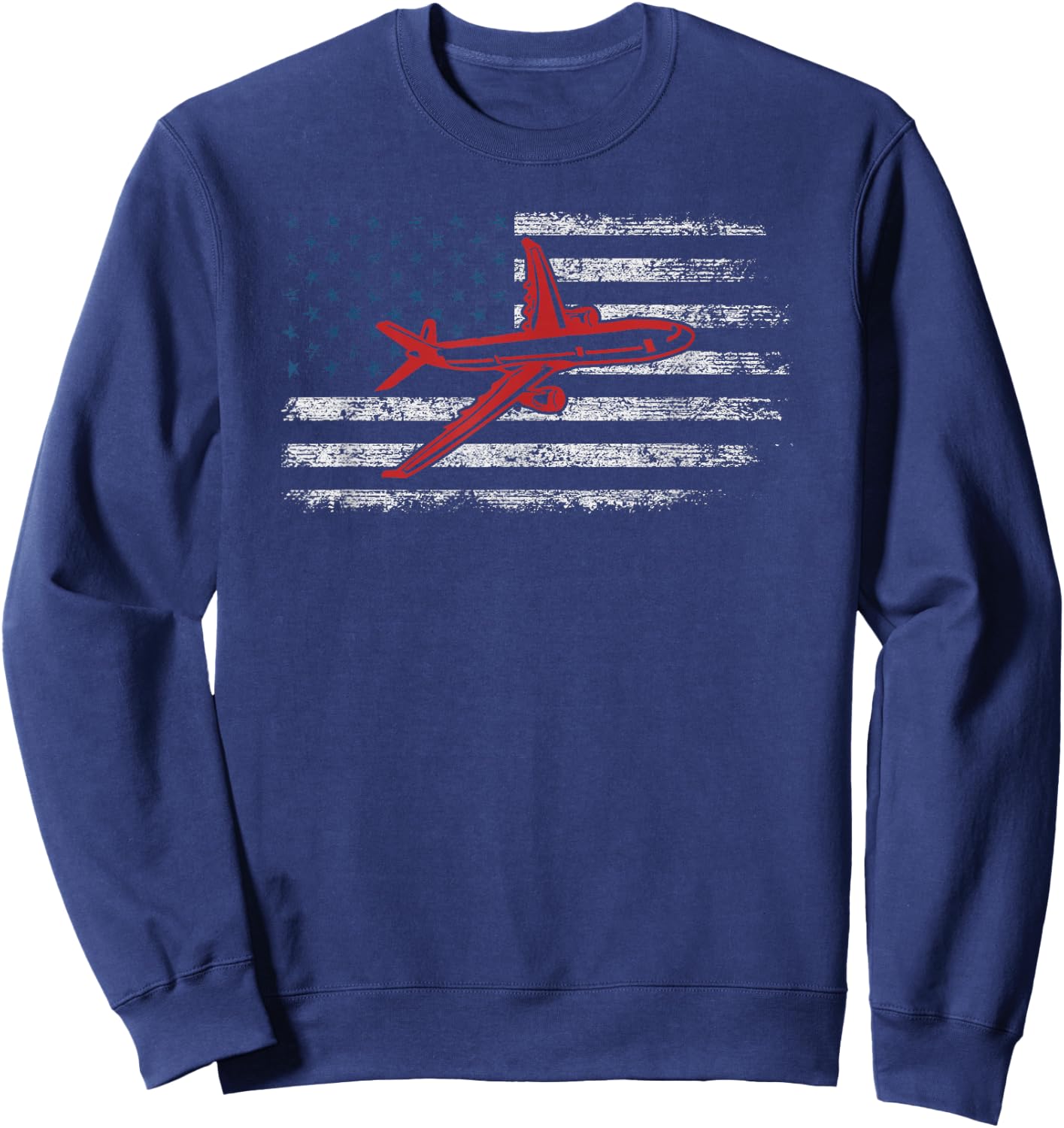US Flag Airplane Patriotic American Pilot 4th of July Sweatshirt - Sweatshirt | Navy
