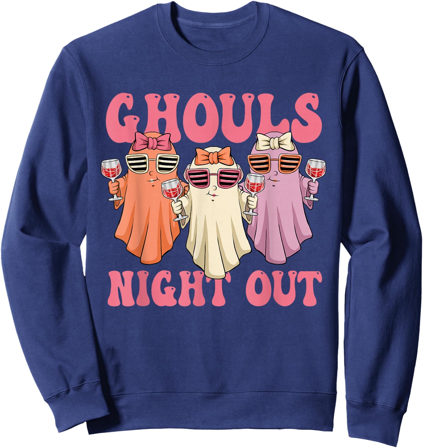 Ghouls Night Out Spooky Women Halloween Party Wine Ghosts Sweatshirt - Sweatshirt | Navy