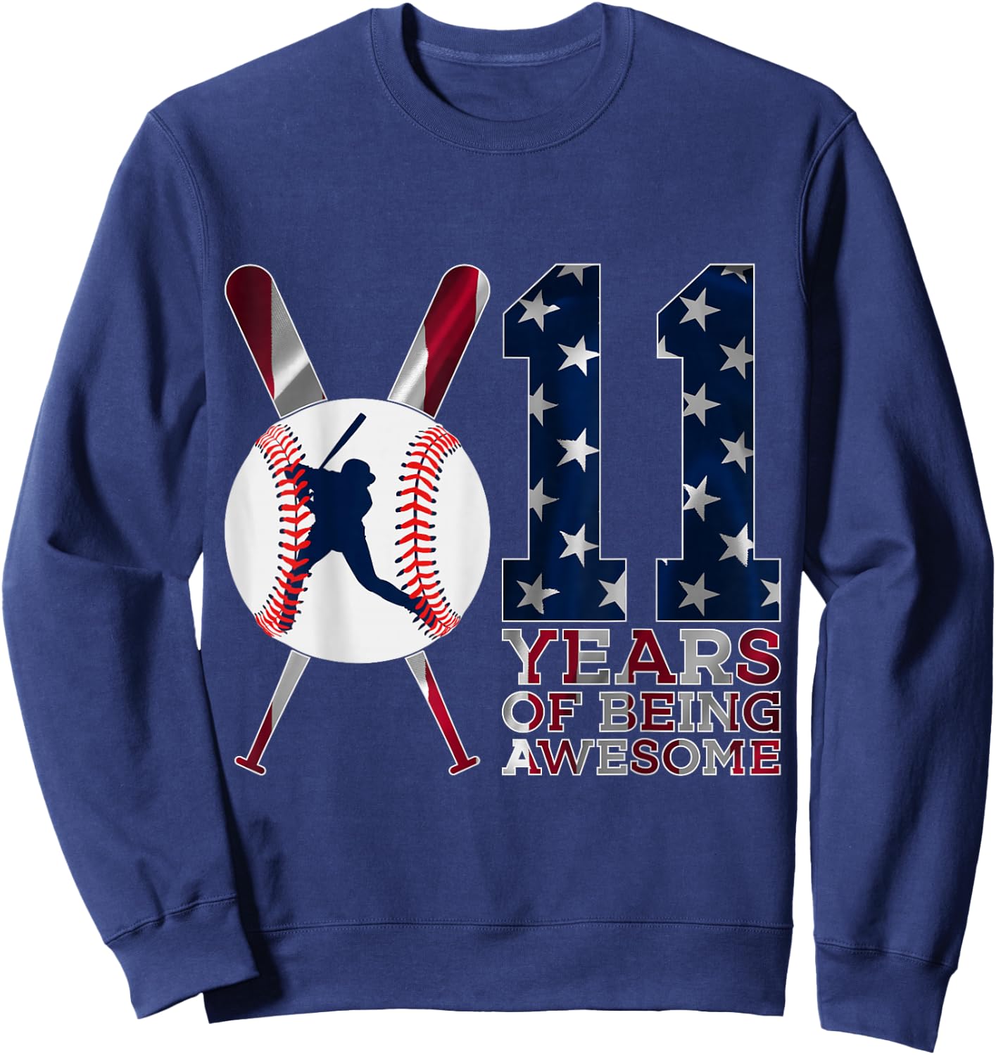 11 Years of Being Awesome Baseball 11th Birthday Sweatshirt - Sweatshirt | Navy