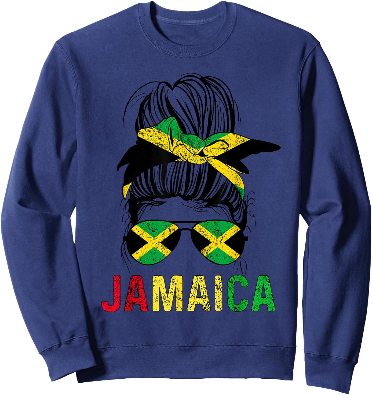 Jamaican Girl Messy Hair flag Jamaica Pride Patriotic Sweatshirt - Sweatshirt | Navy