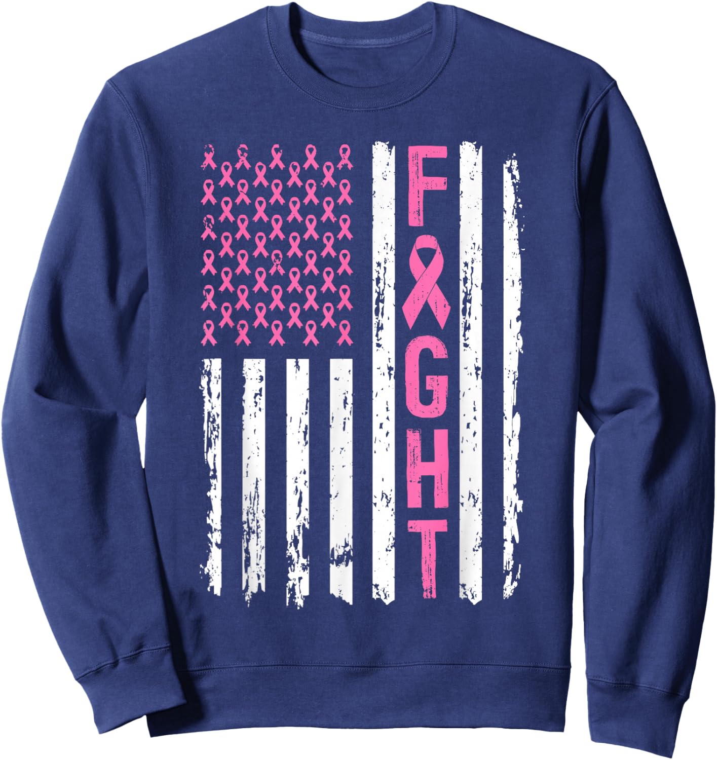 Fight Breast Survivor American Flag Breast Cancer Awarenes Sweatshirt - Sweatshirt | Navy