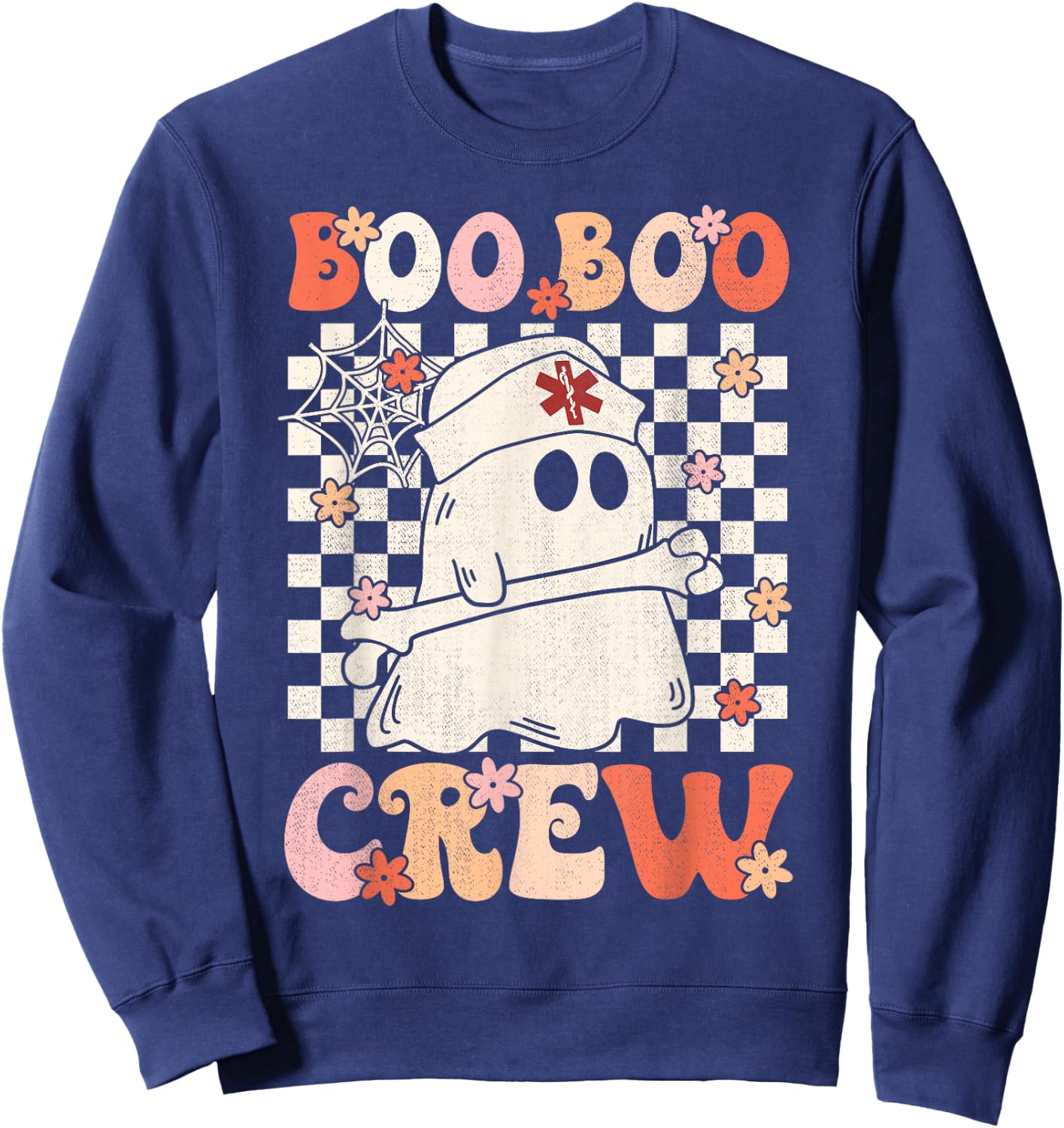 Groovy Boo Boo Crew Nurse Ghost Paramedic EMT EMS Halloween Sweatshirt - Sweatshirt | Navy