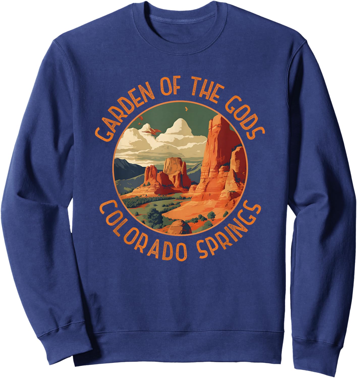 Garden of The Gods Colorado Springs Distressed Circle Sweatshirt - Sweatshirt | Navy