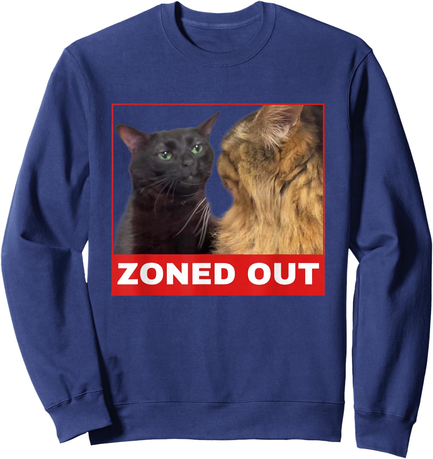 Black Cat Zoning Out , funny cat zoning meme Women Girls Kids Sweatshirt - Sweatshirt | Navy