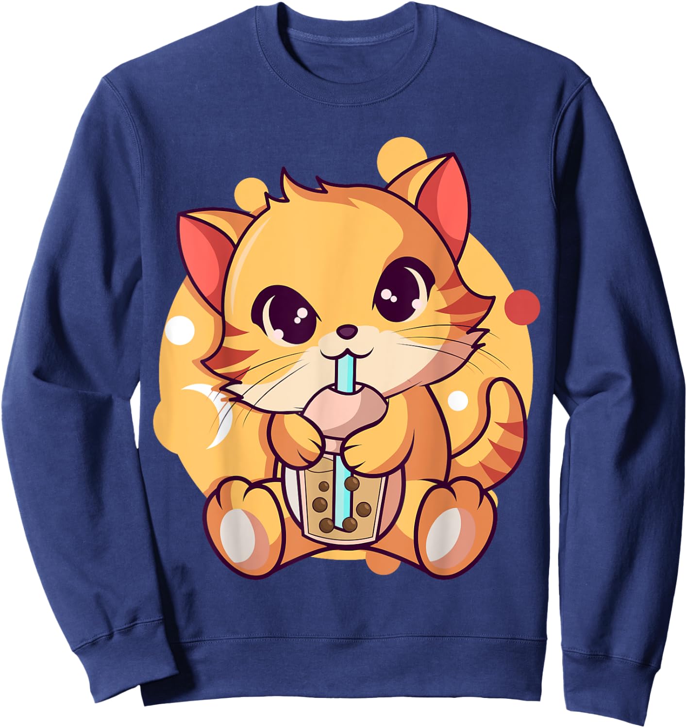 Kawaii Anime Cat Drinking Boba Tea Cat Bubble Tea Women Girls Kids Sweatshirt - Sweatshirt | Navy