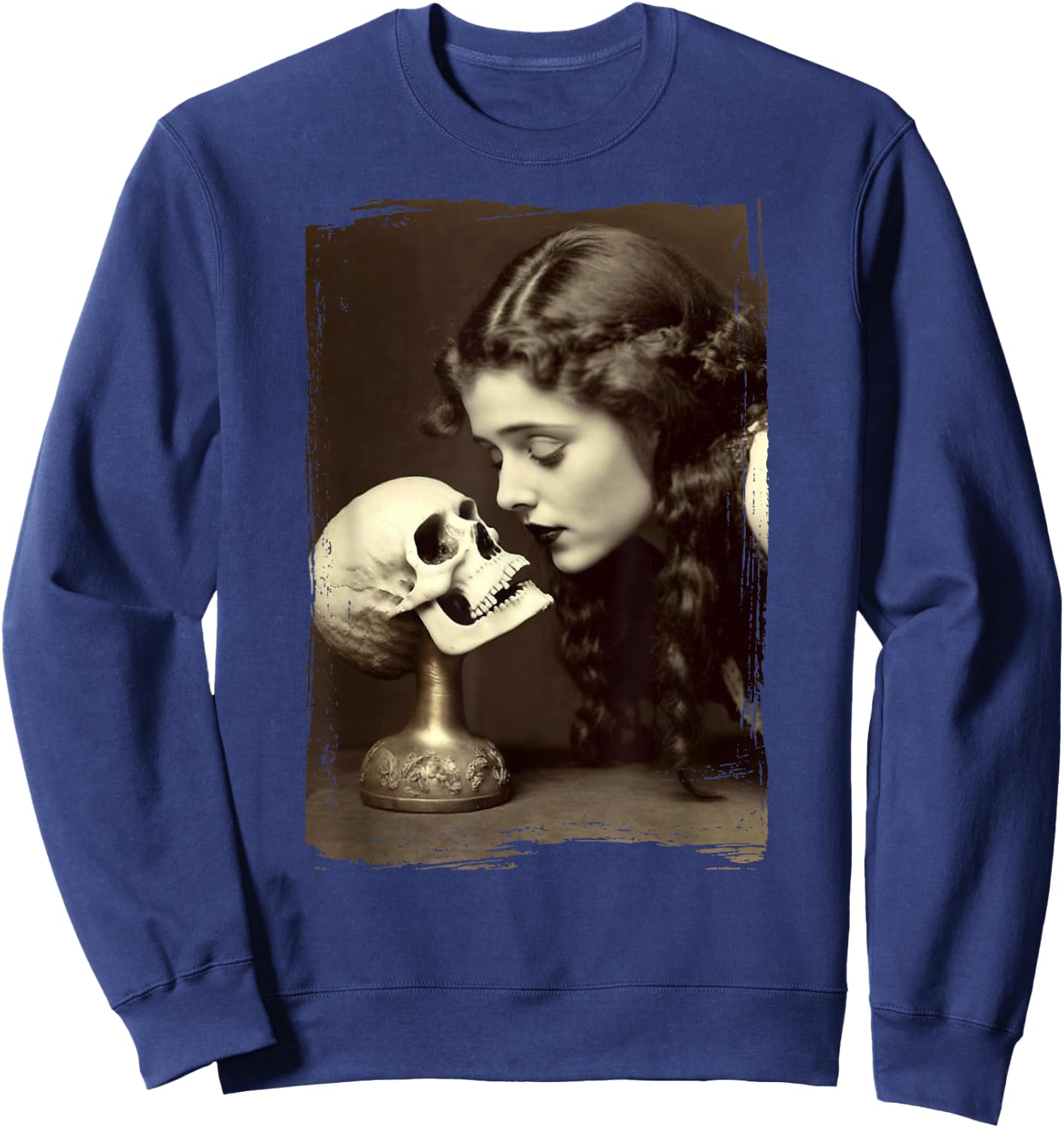 Vintage Witch Sorceress Skeleton Skull Kiss 1910 Photography Sweatshirt - Sweatshirt | Navy
