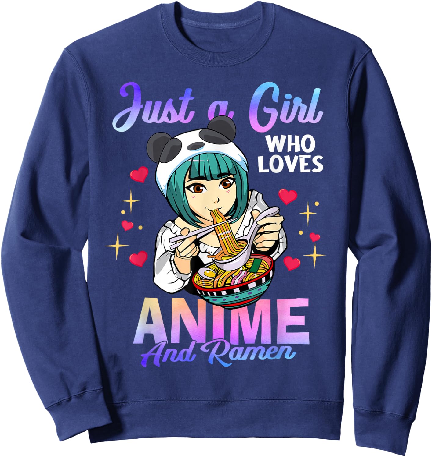 Just a Girl Who Loves Anime and Ramen Bowl Panda Girl Teen Sweatshirt - Sweatshirt | Navy