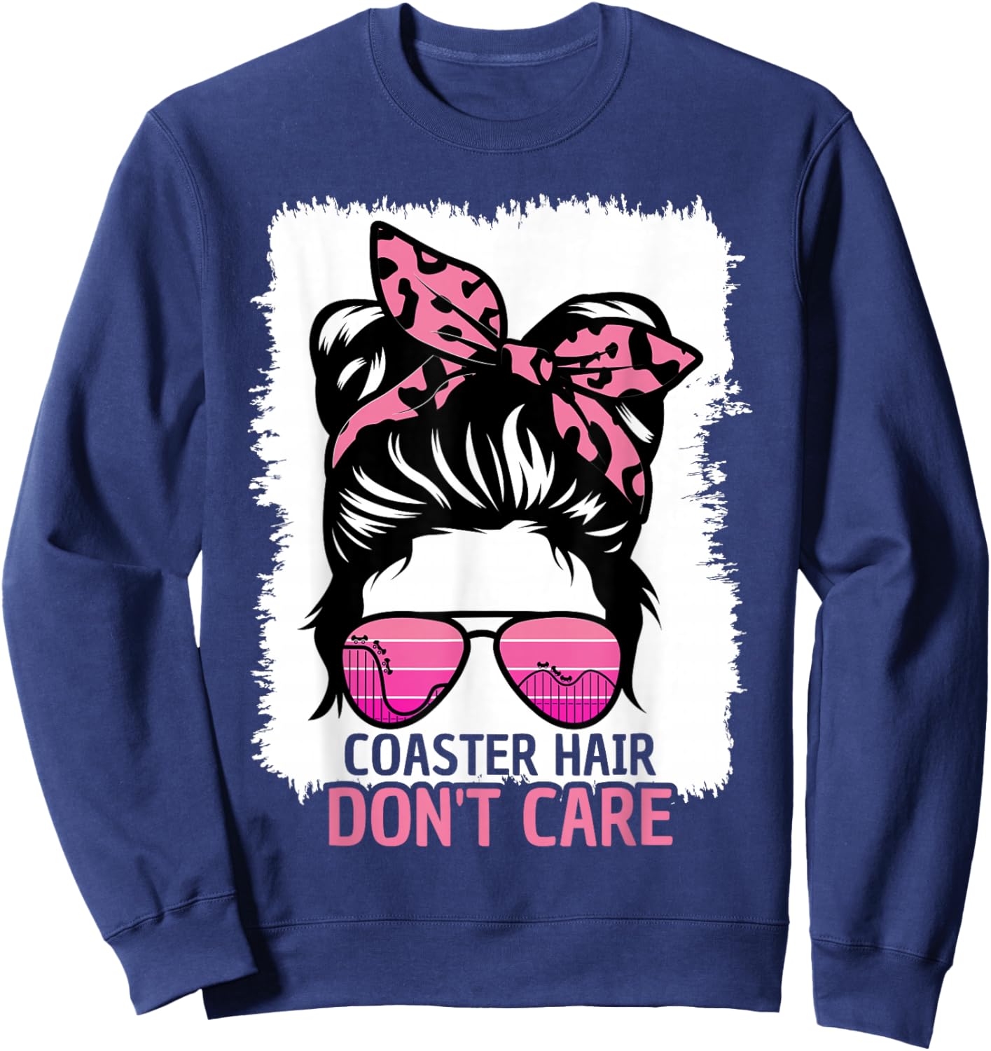 Coaster Hair Don't Care Roller Coaster Messy Bun Theme Park Sweatshirt - Sweatshirt | Navy