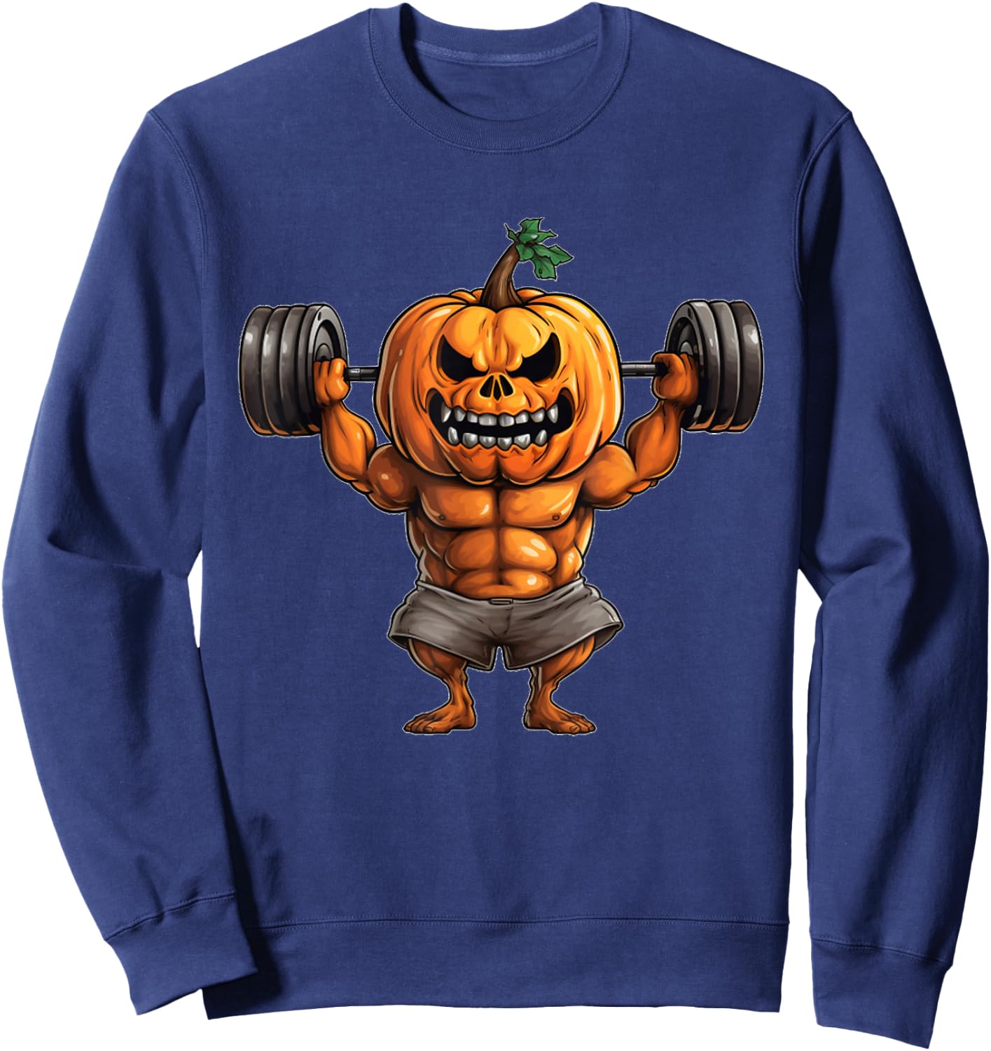 Pumpkin Lifting Weights Bodybuilding Halloween Weightlifting Sweatshirt - Sweatshirt | Navy