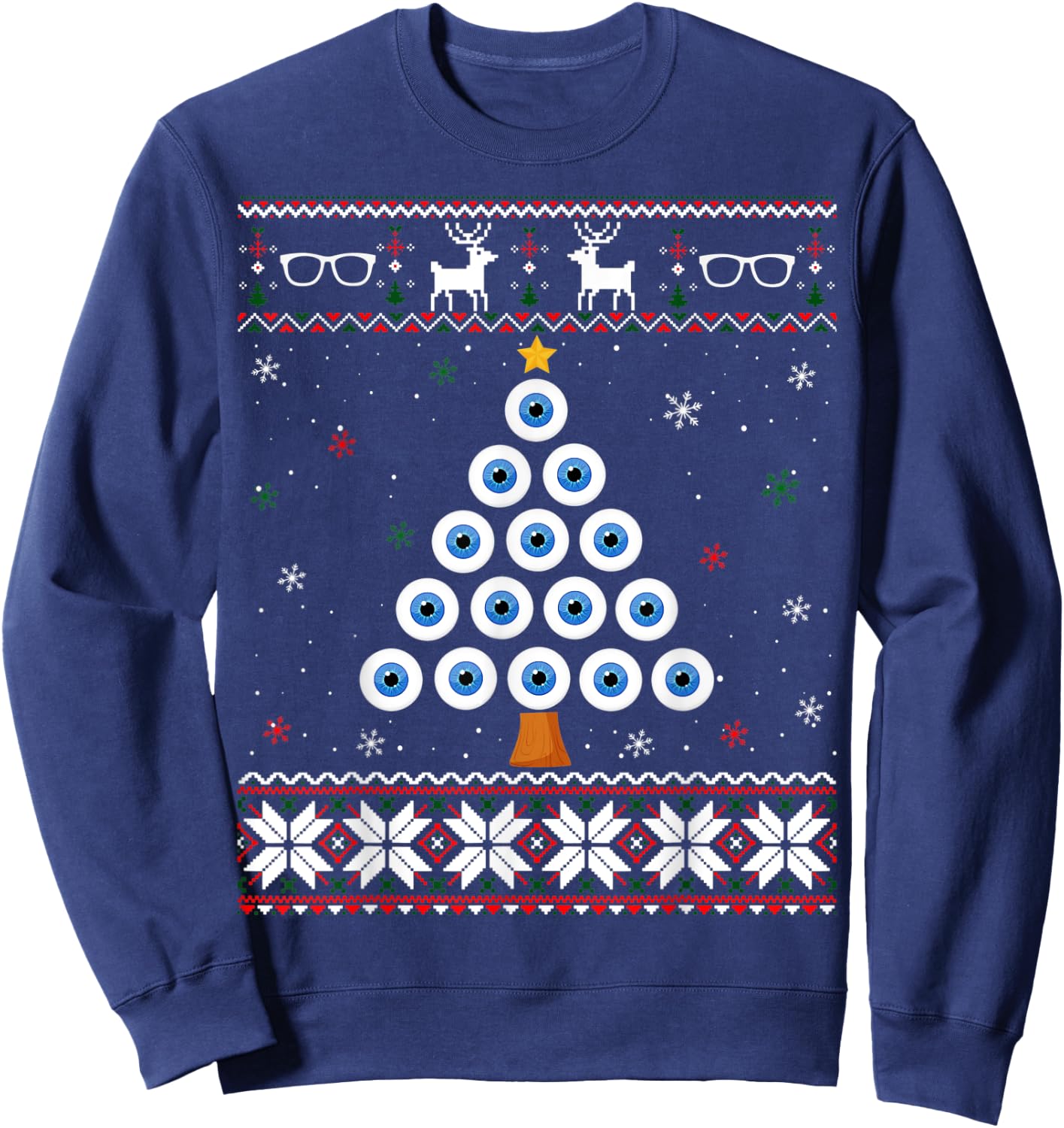Eye Ball Christmas Tree Optometry Ugly Xmas Sweater Sweatshirt - Sweatshirt | Navy