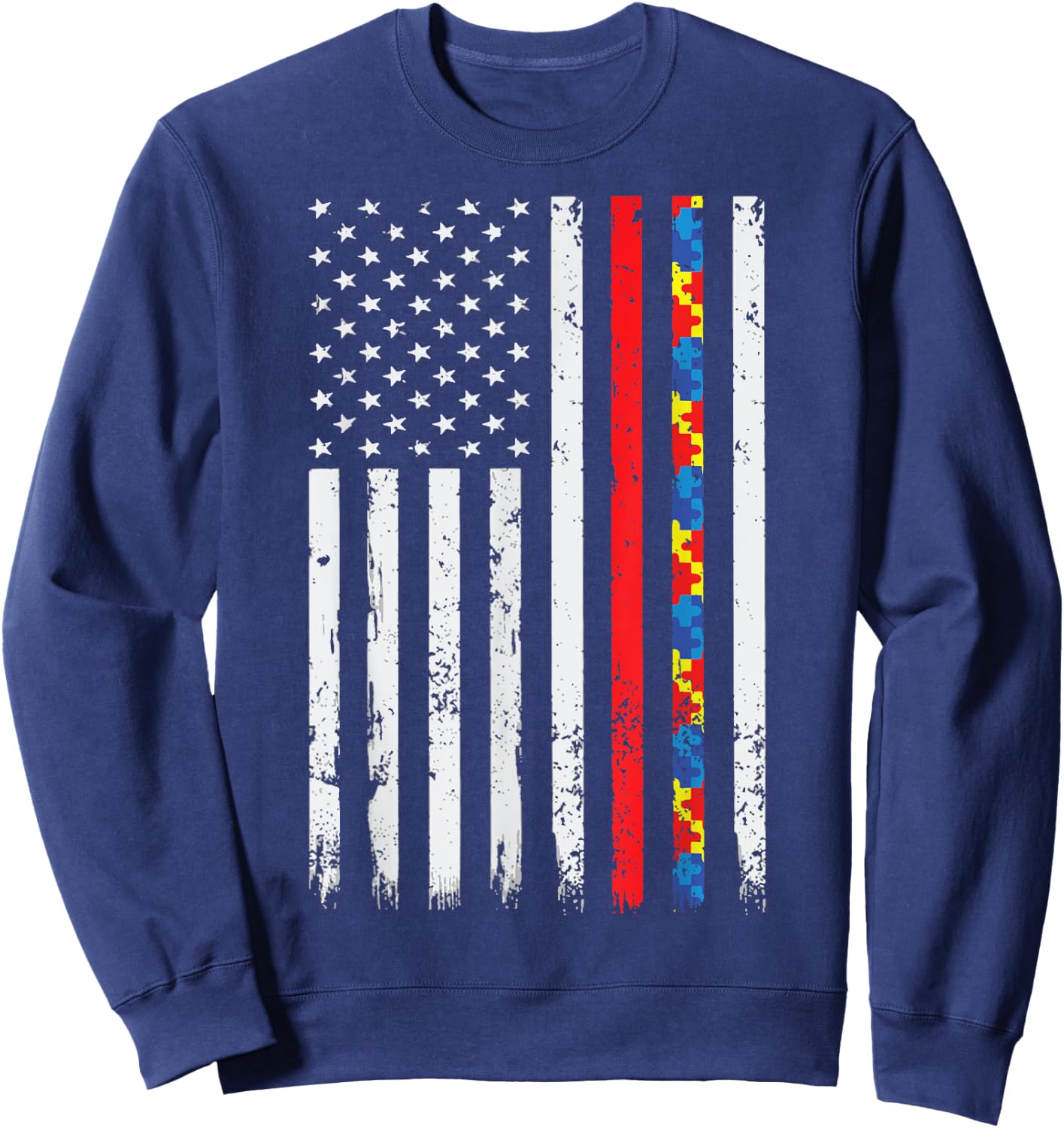 Thin Red Line Firefighter Support Autism 4th July Flag Shirt Sweatshirt - Sweatshirt | Navy