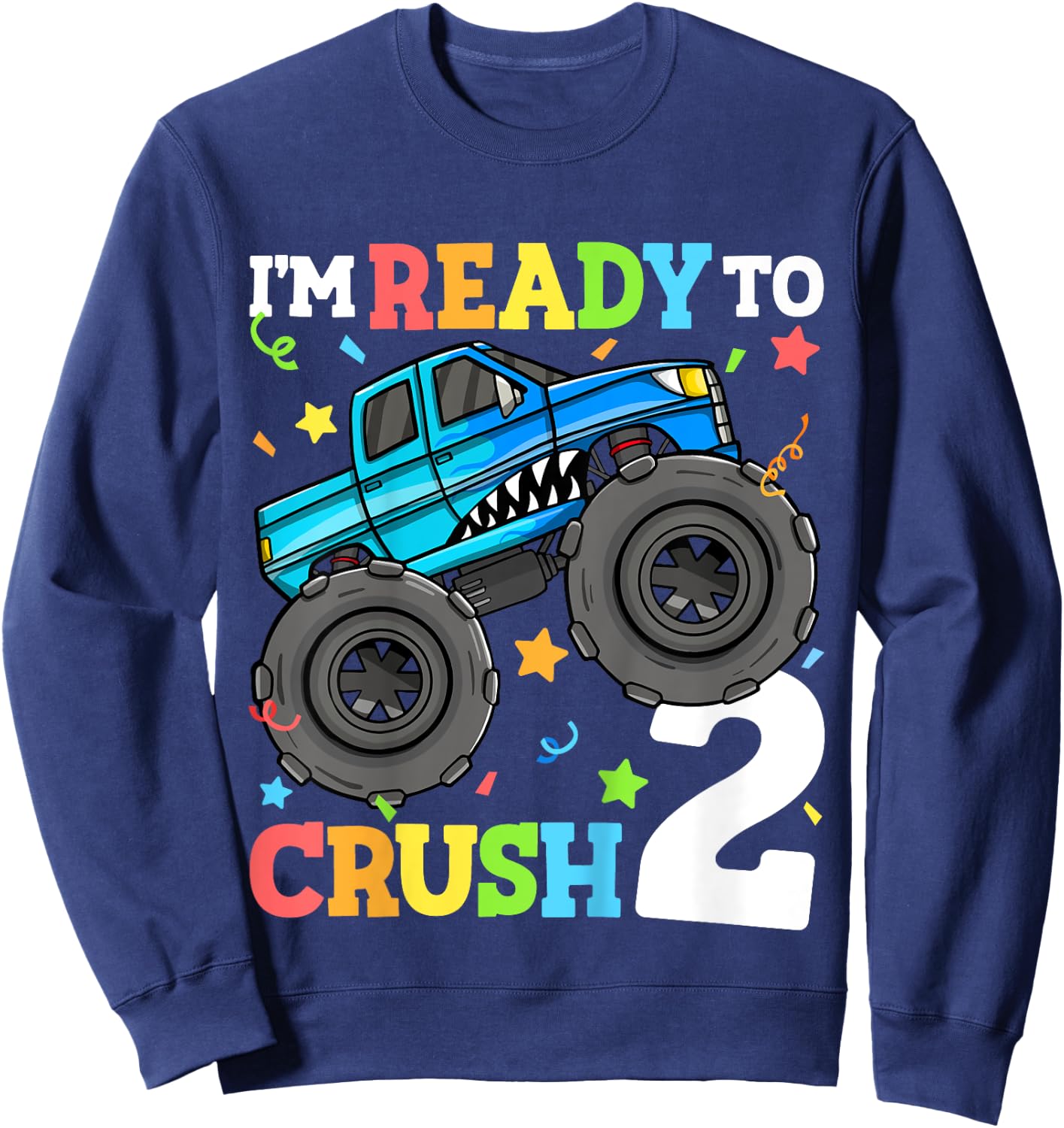 Kids Monster Truck Shark 2nd Birthday Boy Toddler 2 Two Year Old Sweatshirt - Sweatshirt | Navy