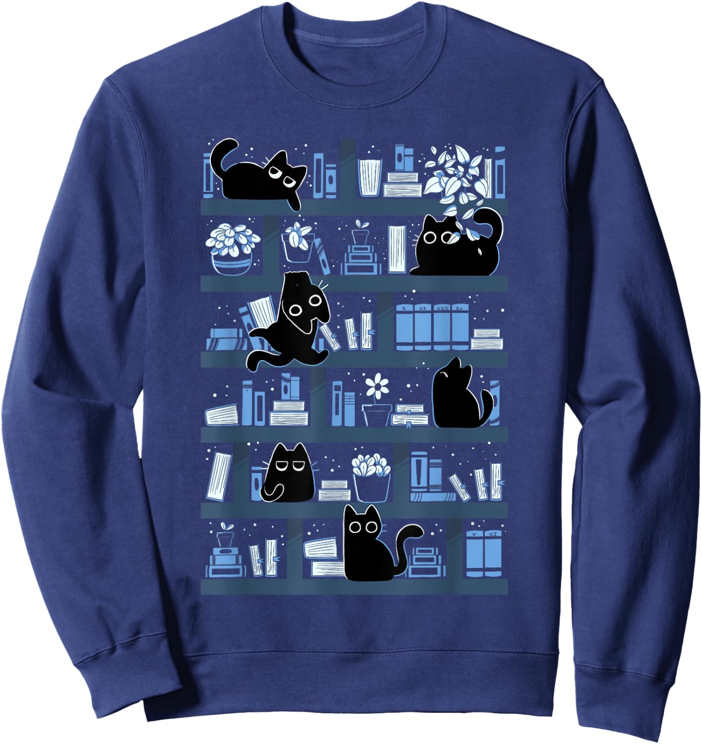 Purrfect Library Cats On A Bookshelf Cute Book Reader Sweatshirt - Sweatshirt | Navy
