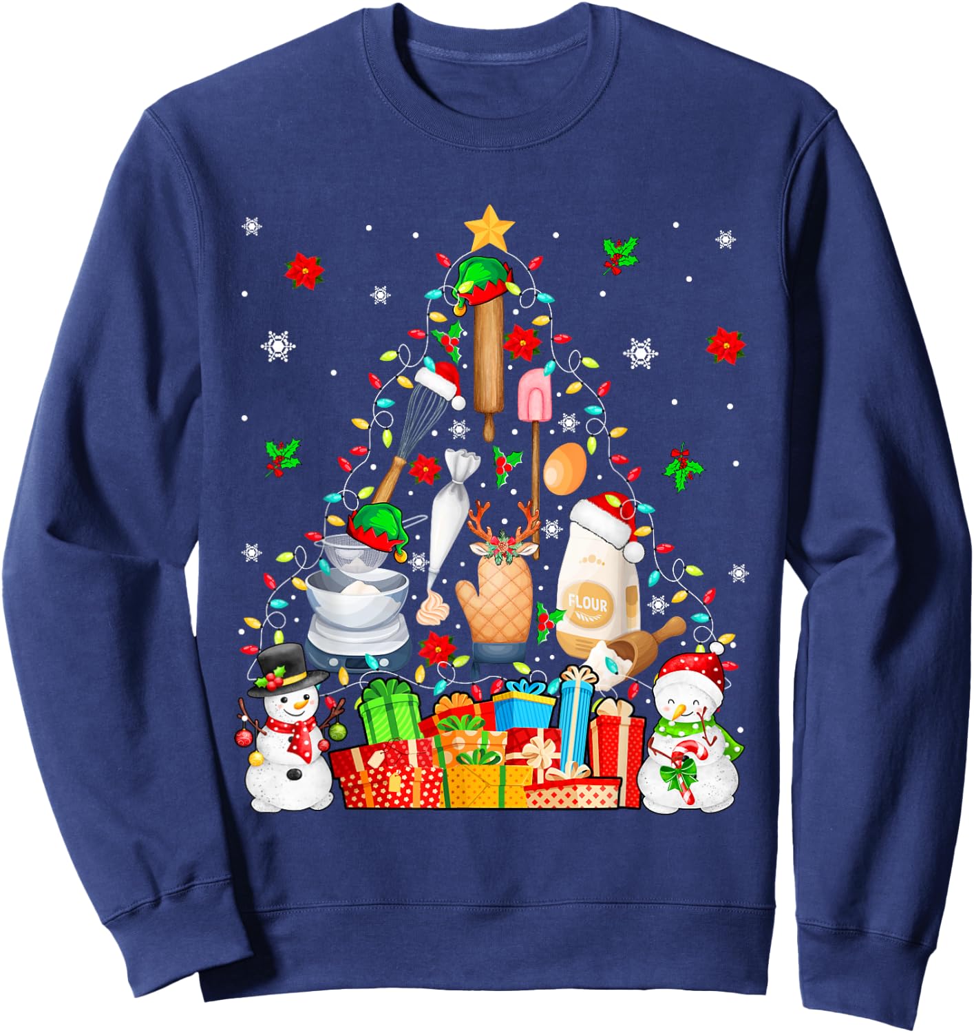 Baking Tools As Christmas Tree Xmas Lights Snowmen Baker Sweatshirt - Sweatshirt | Navy