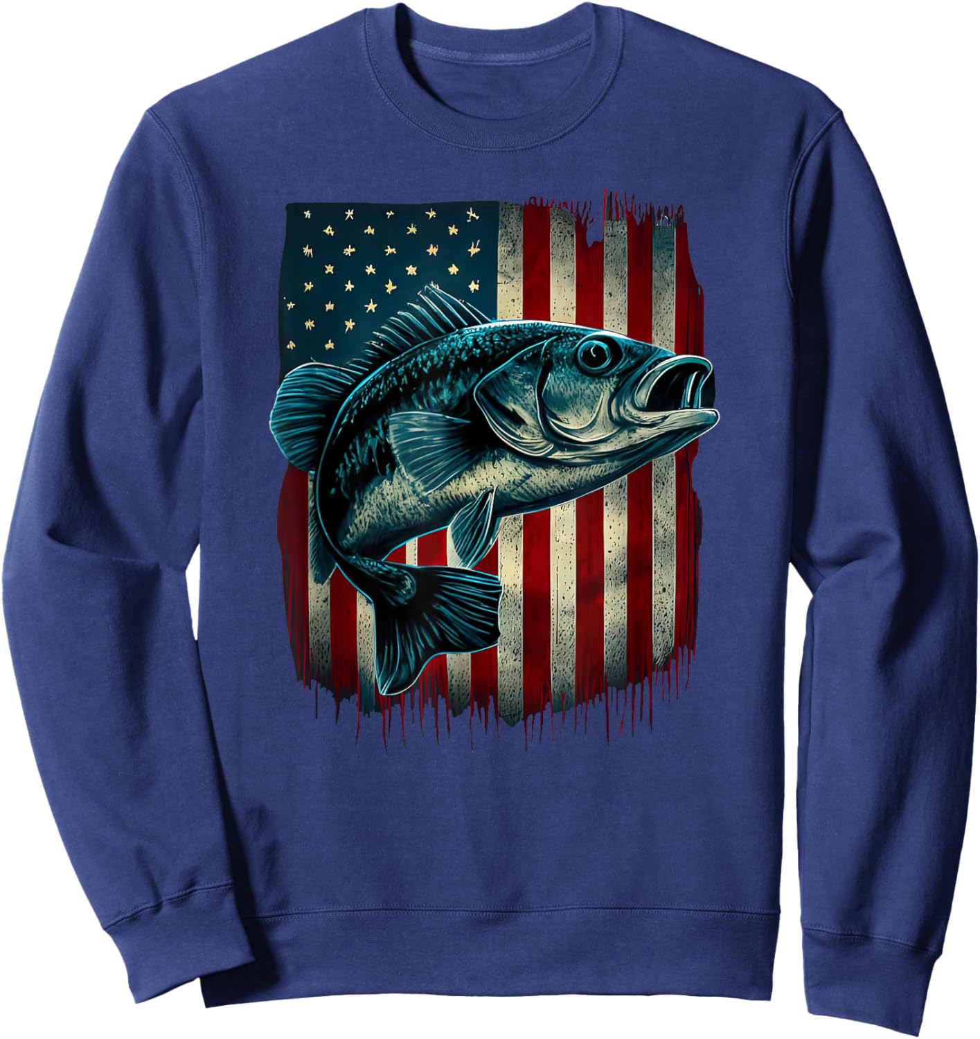 Fishing American Flag Vintage USA Bass Fisherman Gift Sweatshirt - Sweatshirt | Navy