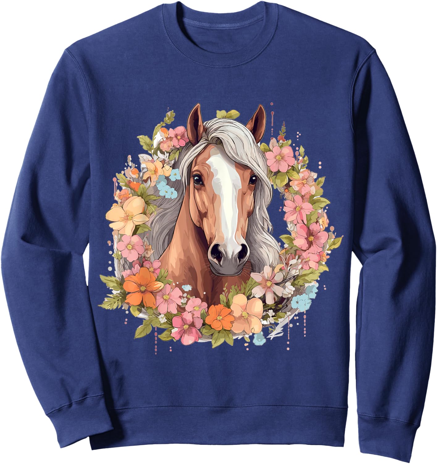 Horse Riding Horses with Flowers Sweatshirt - Sweatshirt | Navy