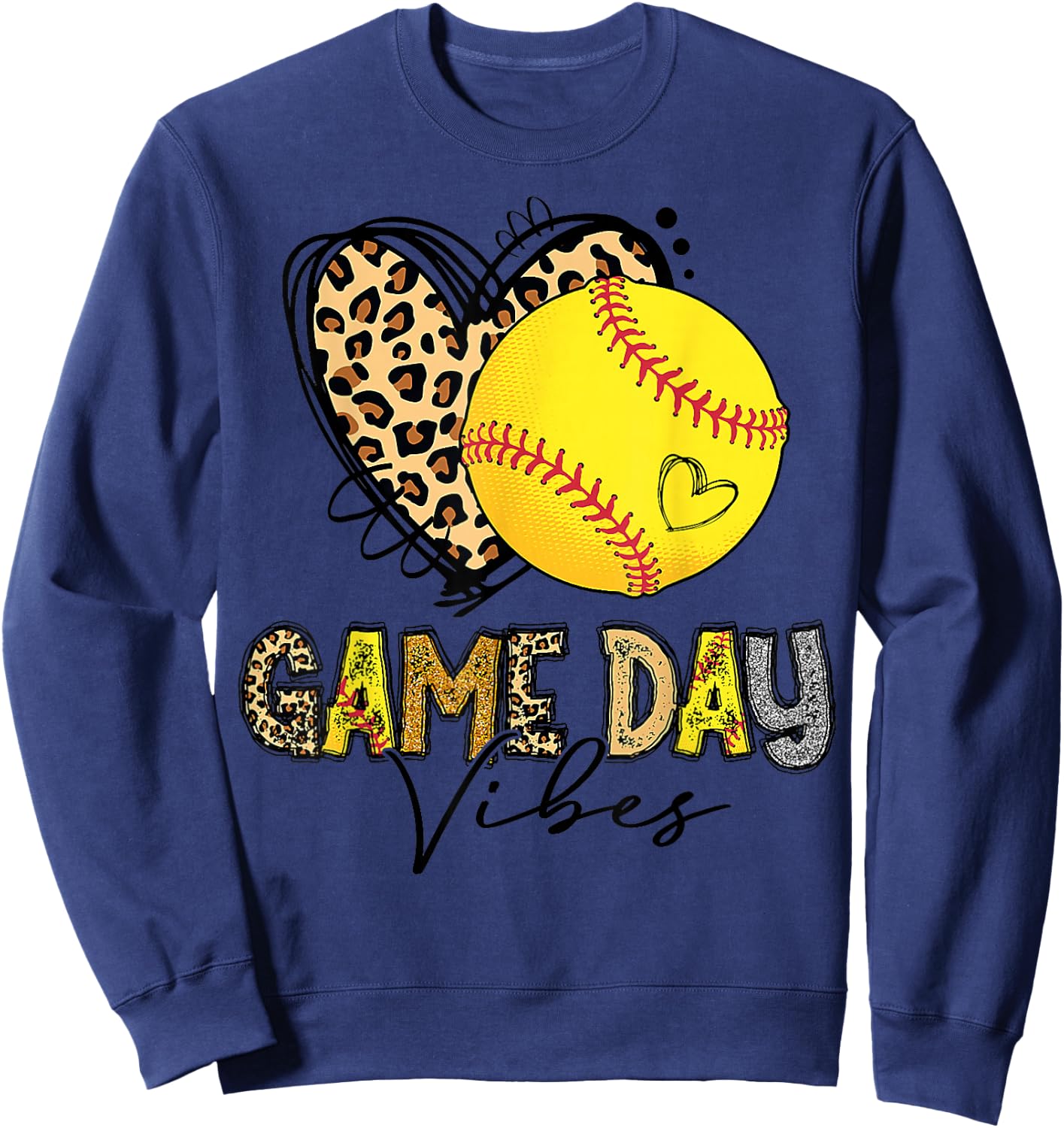 Bleached Softball Game Day Vibes Leopard Heart Headband Mom Sweatshirt - Sweatshirt | Navy