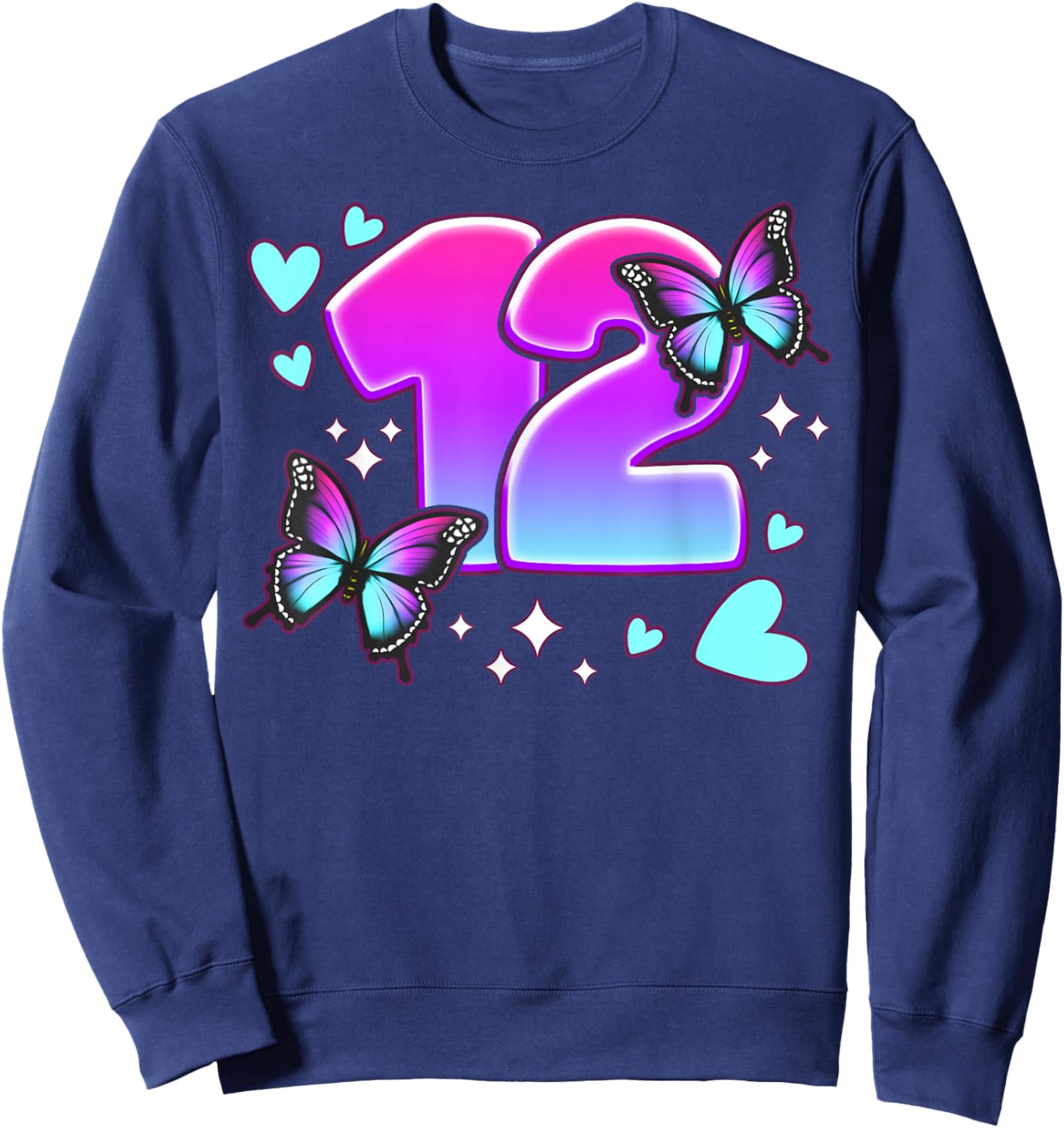 Birthday Girl 12 Years, Butterflies and Number 12 Sweatshirt - Sweatshirt | Navy