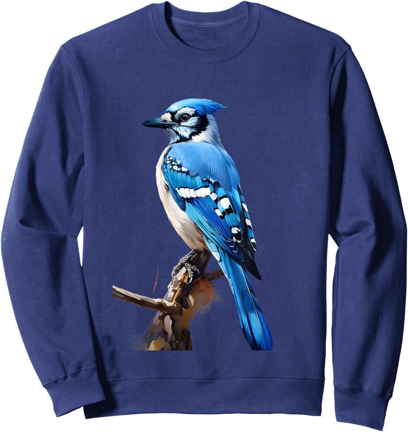Realistic Blue Jay Gift on a Tree Branch Sweatshirt - Sweatshirt | Navy