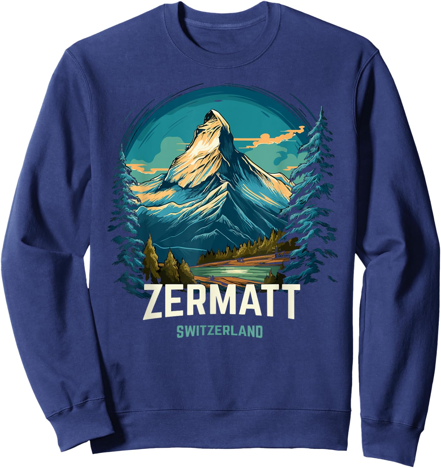 Zermatt Switzerland Vintage Ski Trip Matterhorn Sweatshirt - Sweatshirt | Navy