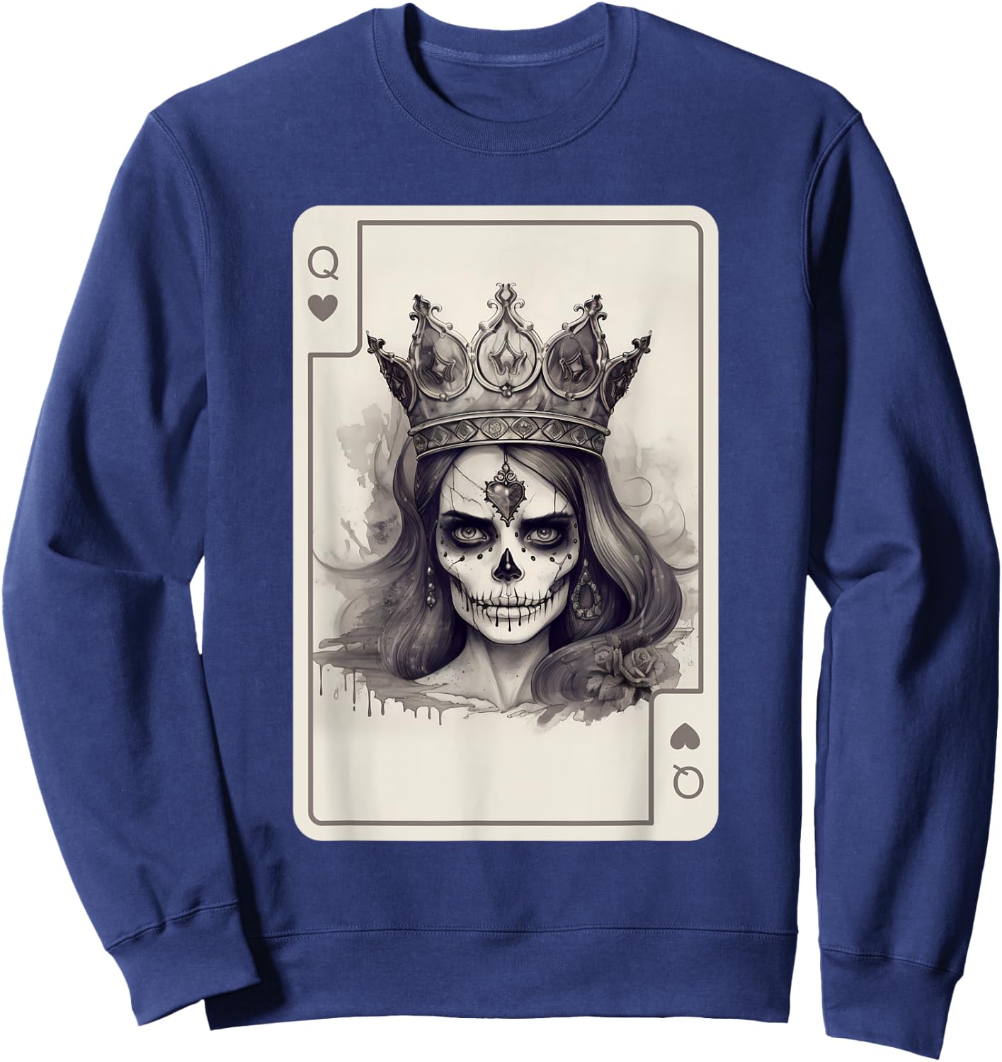 Queen of Hearts Gothic Poker Card Game Halloween Creepy Sweatshirt - Sweatshirt | Navy
