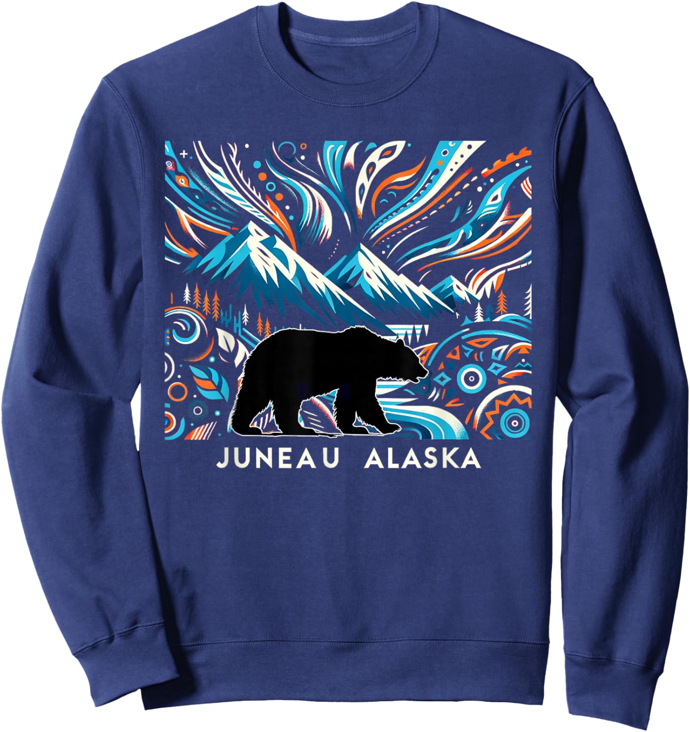 Alaska State Mountain With Bear Juneau Alaska Souvenir Sweatshirt - Sweatshirt | Navy