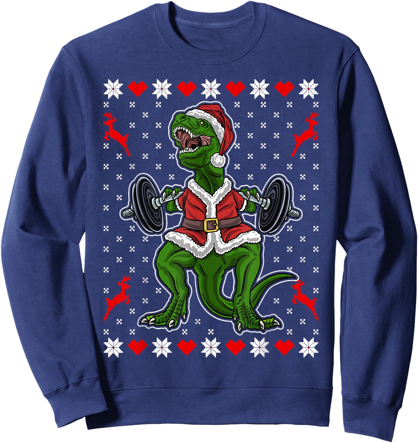 Cute T-Rex in the Gym - Funny Weight Lifting Christmas Dino Sweatshirt - Sweatshirt | Navy