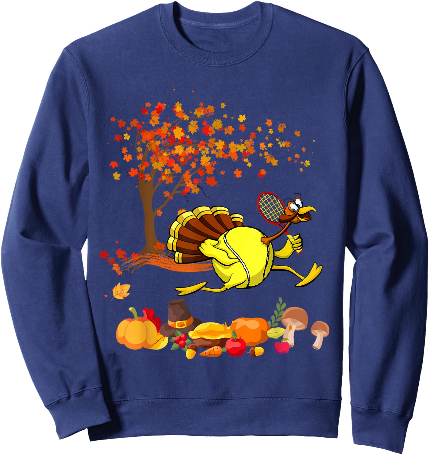 Tennis Turkey Thanksgiving Fall Tree Tennis Player Lover Sweatshirt - Sweatshirt | Navy