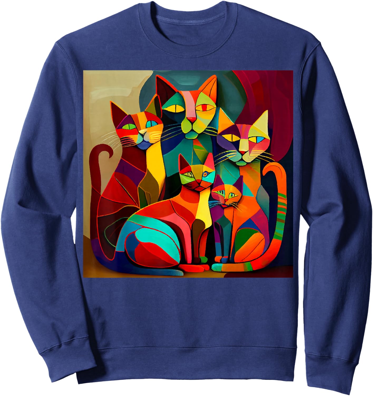 Abstract Colorful Woman Picatsso Cat Designs Sweatshirt - Sweatshirt | Navy