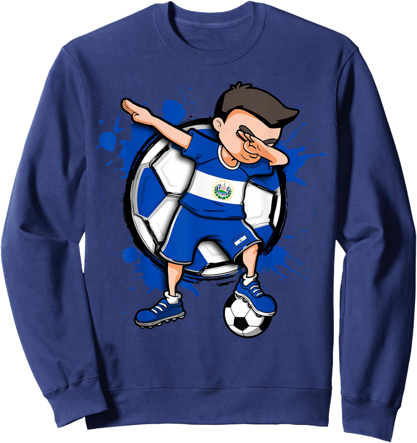 Dabbing Soccer Boy El Salvador Football Lovers Jersey Flag Sweatshirt - Sweatshirt | Navy
