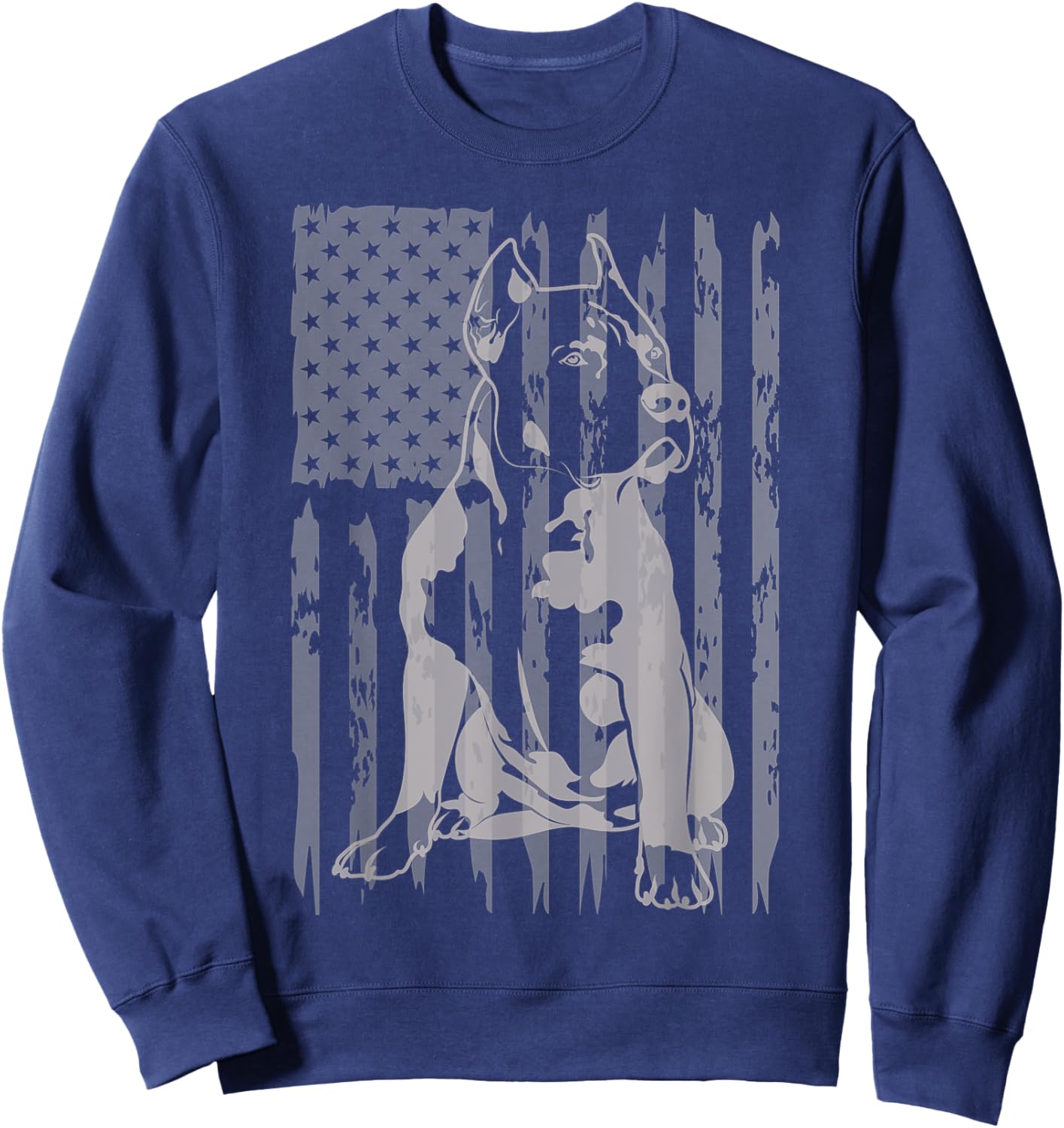 Pitbull Lover American Flag Patriotic Dad Mom Vintage Funny Sweatshirt - Sweatshirt | Navy