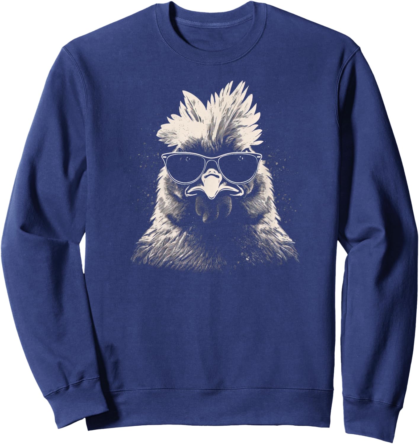Cool Chicken With Sunglasses Sketch Punk Stencil Rooster Sweatshirt - Sweatshirt | Navy