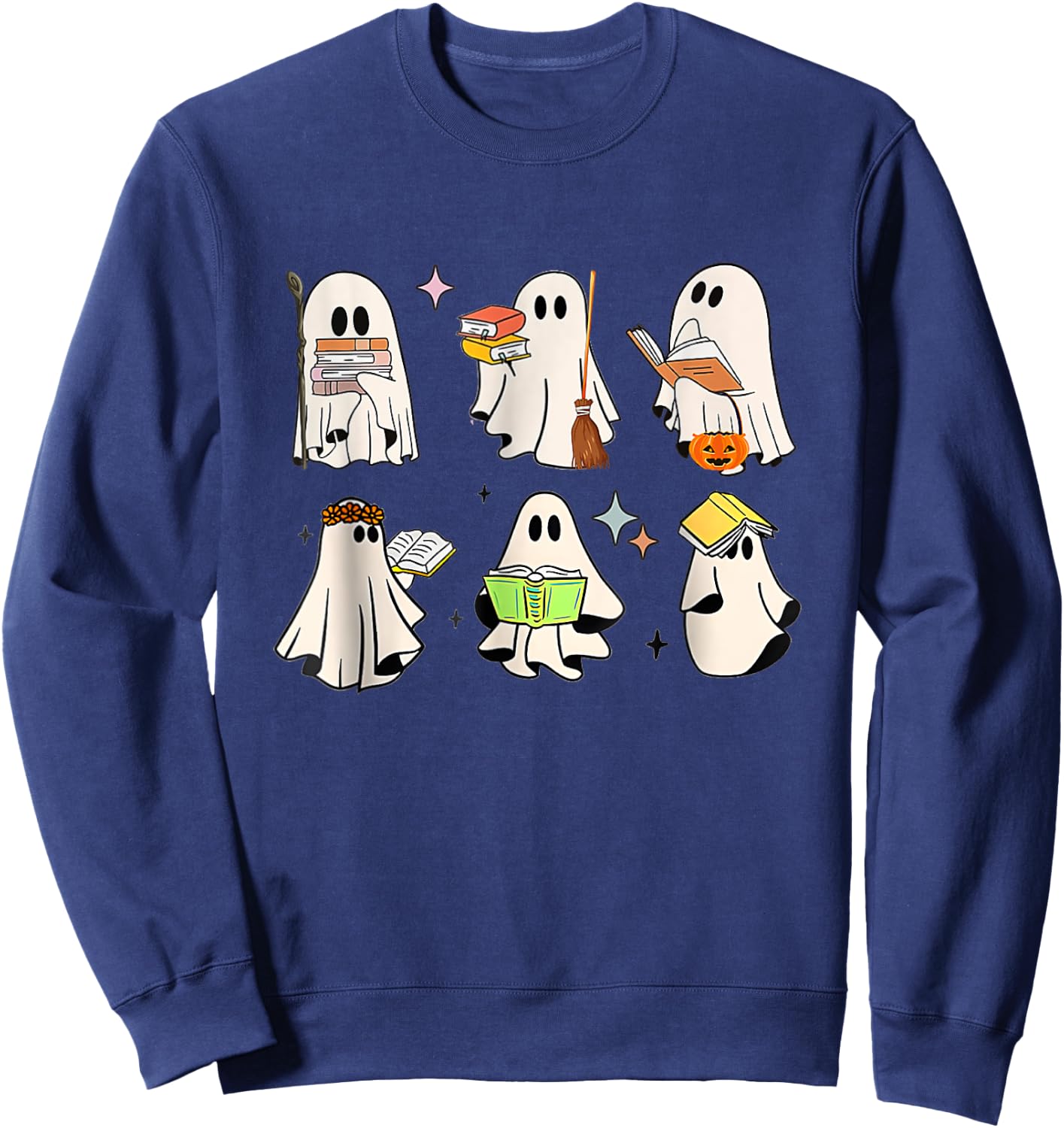 Ghost Reading Teacher Halloween Costume Librarian Book Lover Women Sweatshirt - Sweatshirt | Navy