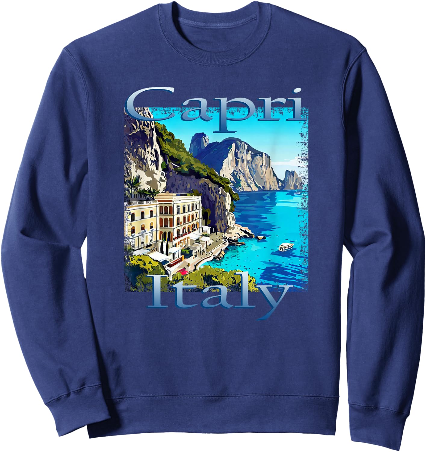 Capri Italy Grunge Style Design Sweatshirt - Sweatshirt | Navy