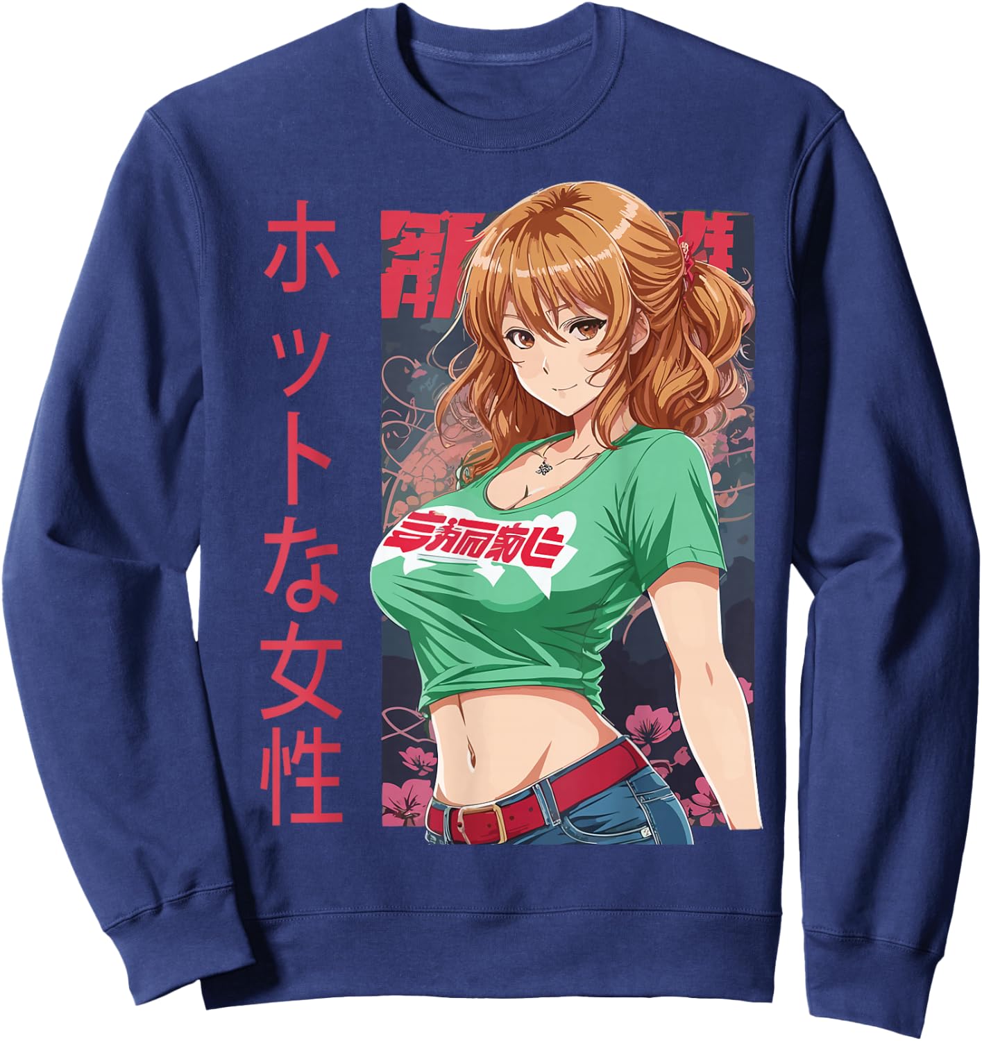 Anime Girl Kawaii Waifu Aesthetic Japanese Sweatshirt - Sweatshirt | Navy
