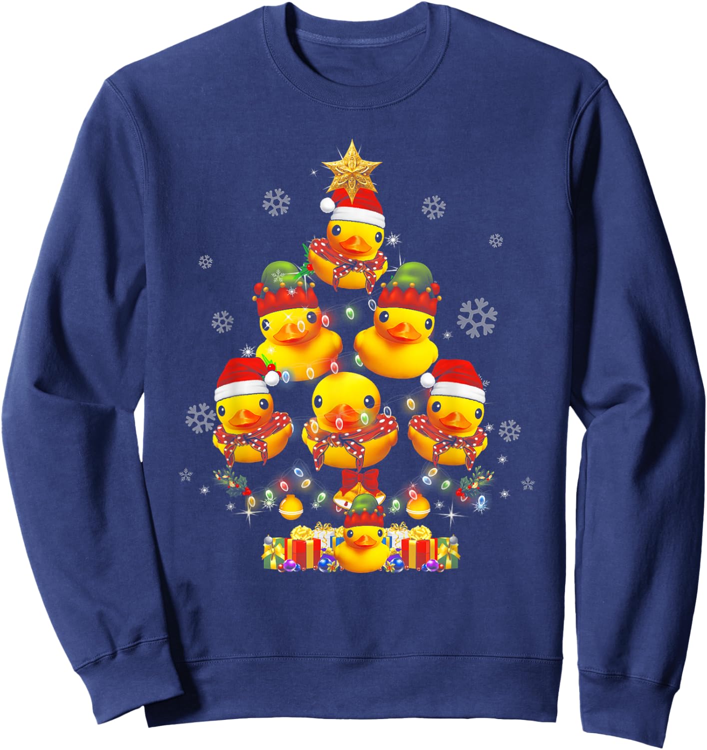 Rubber Duck Christmas Tree Xmas Light Surrounded Ducky Sweatshirt - Sweatshirt | Navy