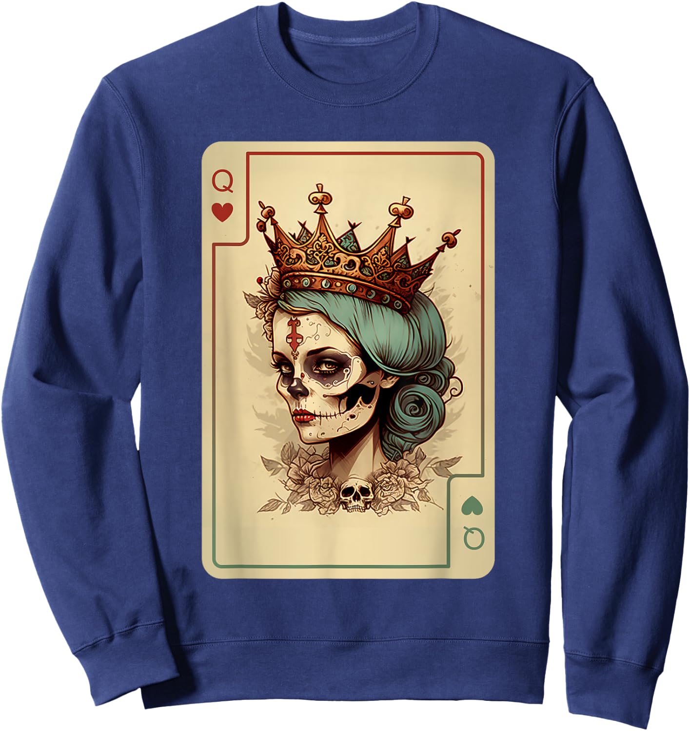 Queen of Hearts Gothic Card Game Creepy Poker Halloween Sweatshirt - Sweatshirt | Navy