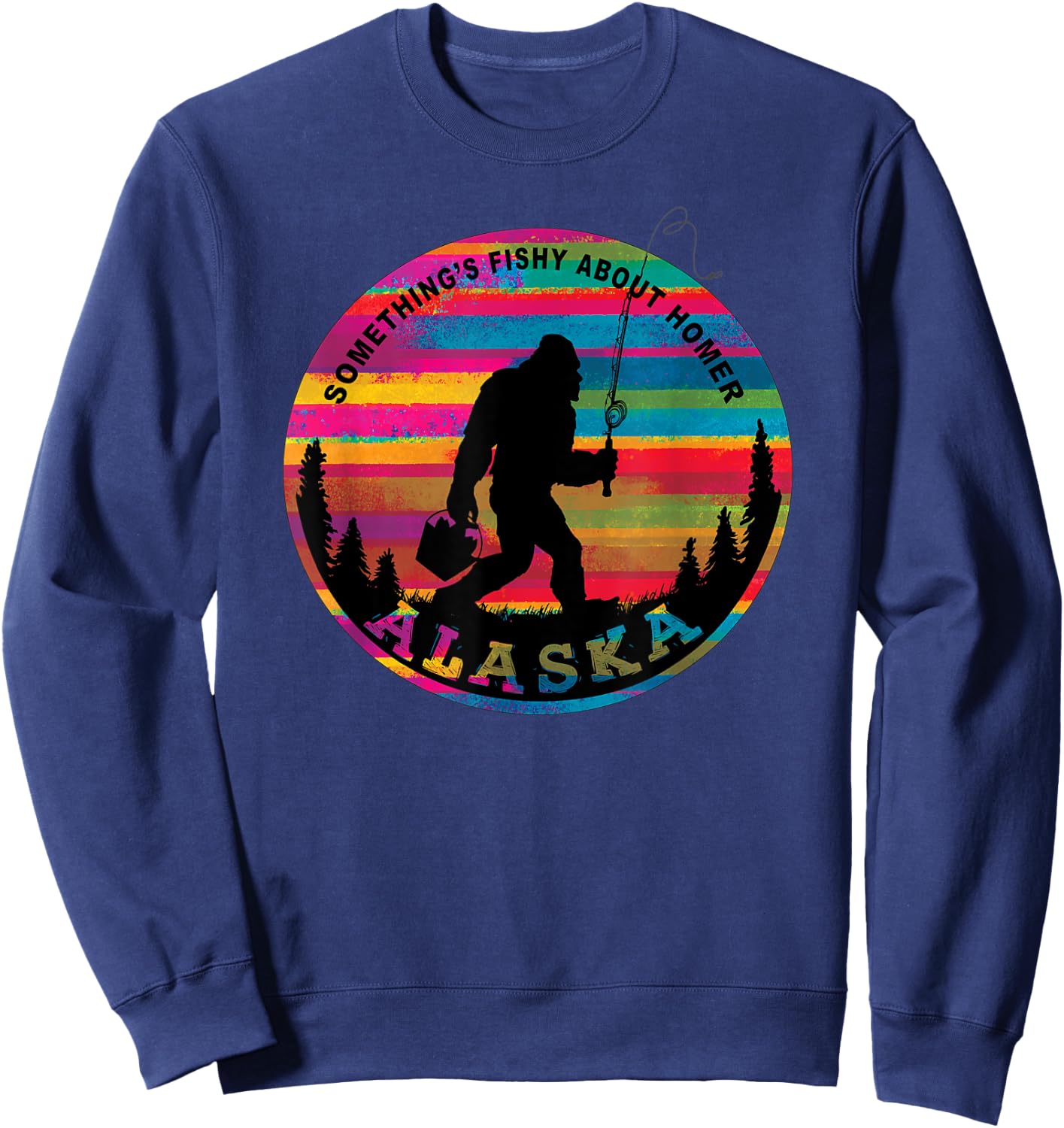 Homer Alaska Sasquatch Fishing Kenai Peninsula Borough Sweatshirt - Sweatshirt | Navy