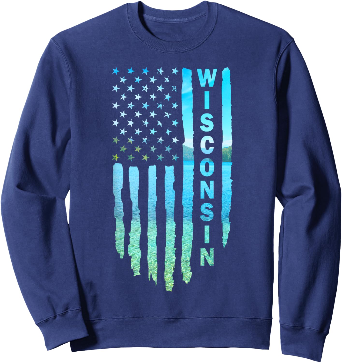 Wisconsin Fishing American Flag Sweatshirt - Sweatshirt | Navy