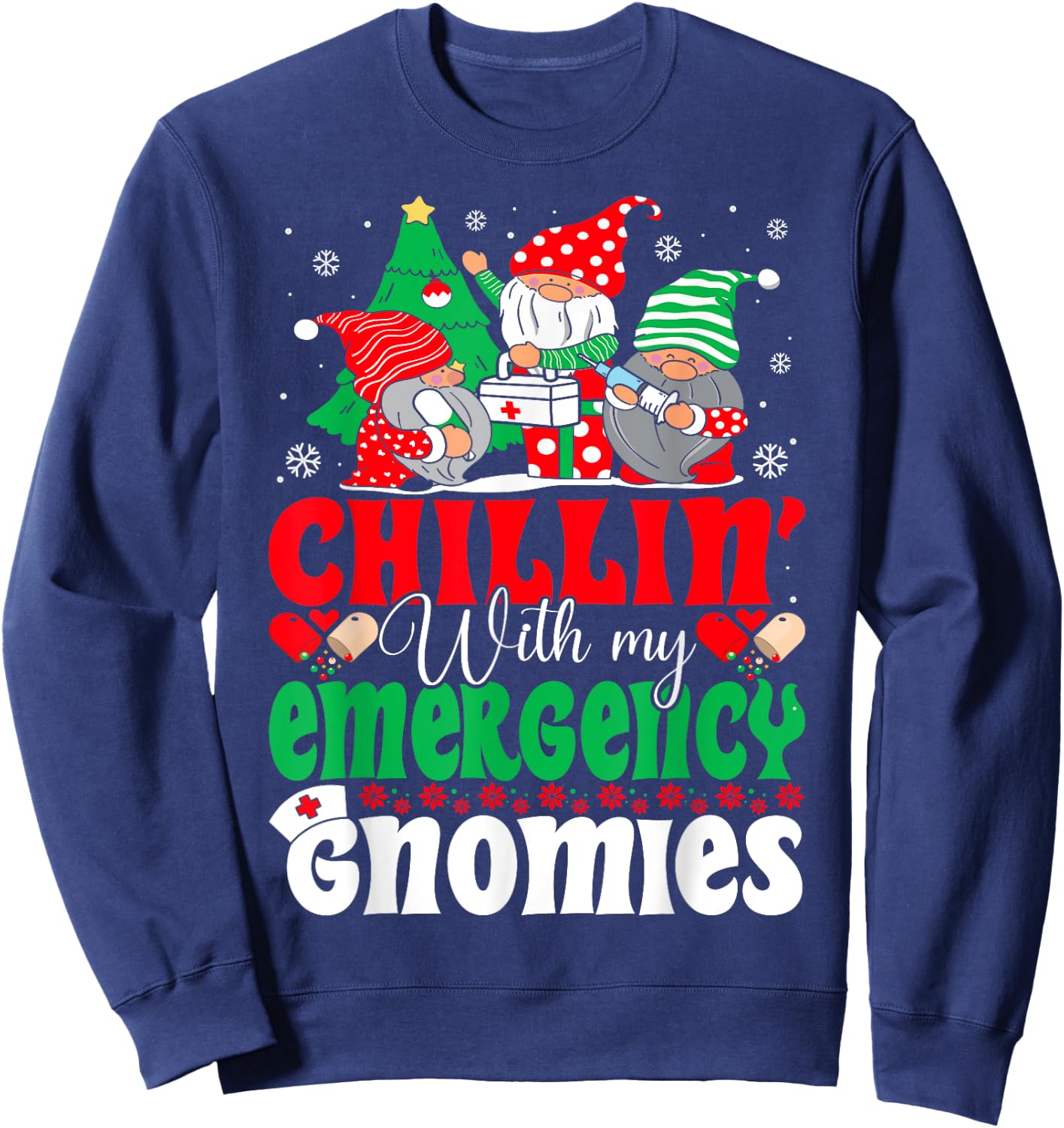Emergency Nurse Gnomes Funny ER Nurse Christmas Sweatshirt - Sweatshirt | Navy