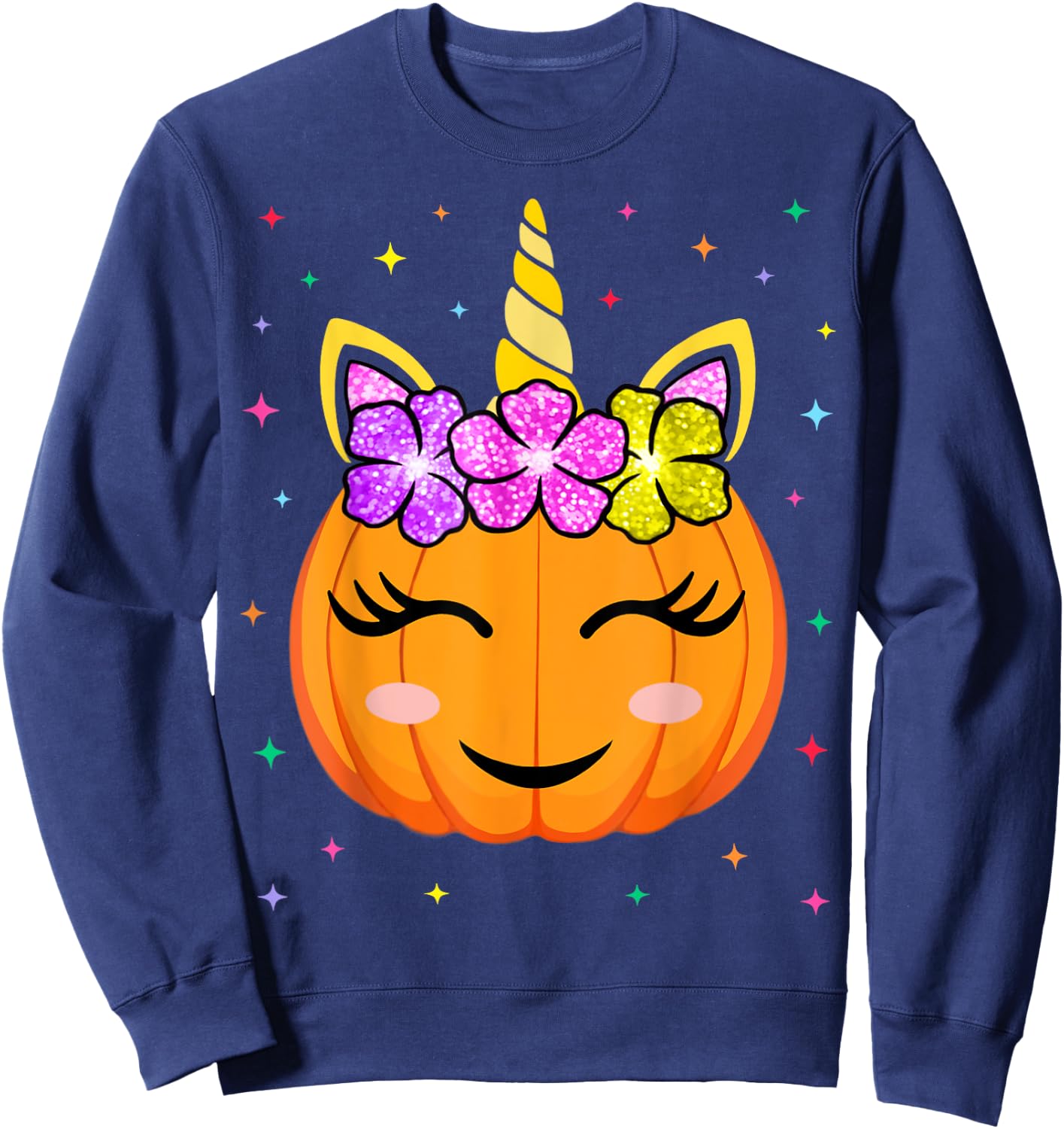 Cute Unicorn Pumpkin Girls Kids Funny Halloween Costume Sweatshirt - Sweatshirt | Navy