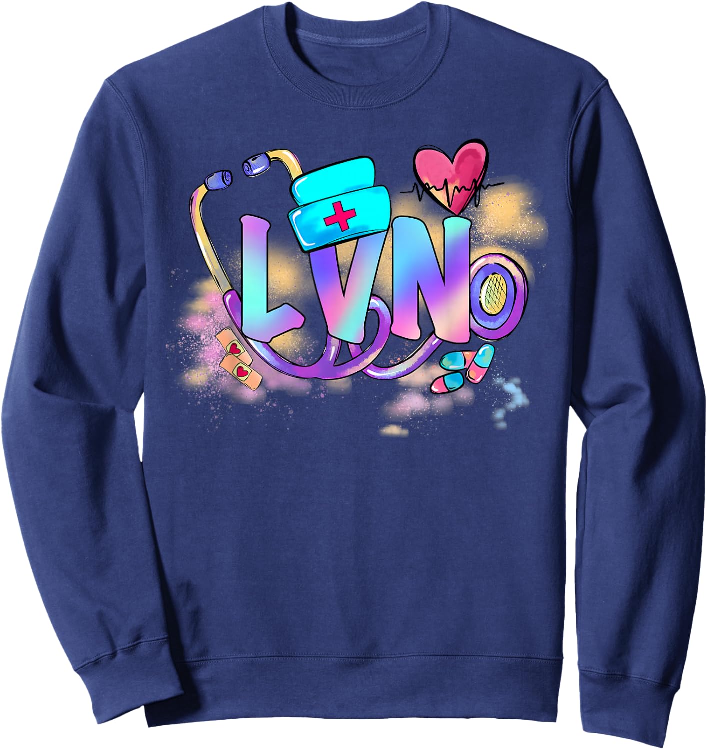 Tie Dye LVN Cute Nurse Day CNA RN Nurse Week Gifts Nursing Sweatshirt - Sweatshirt | Navy
