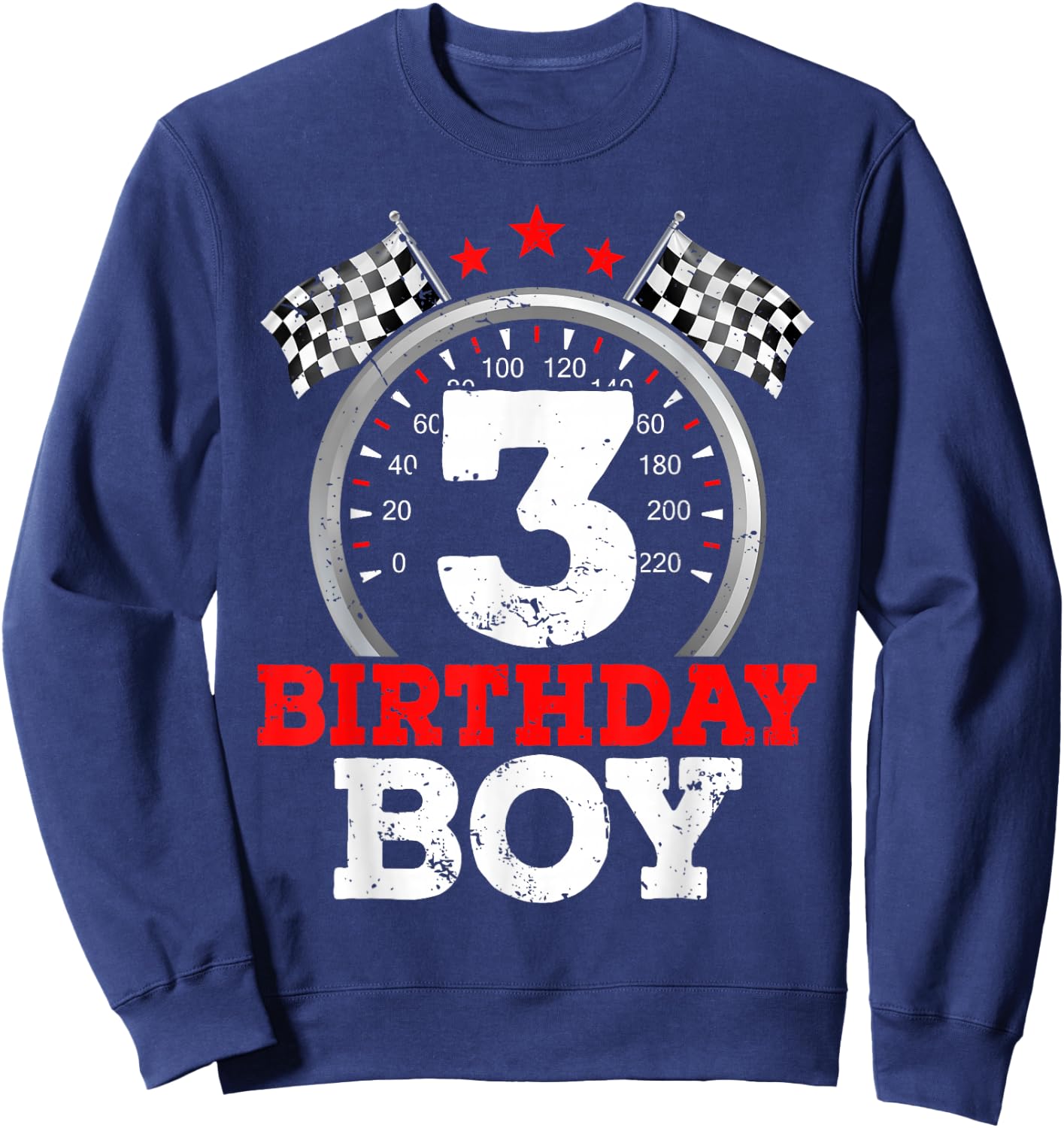 Number 3 Racing Car Funny 3rd Birthday Boy Checkered Flag Sweatshirt - Sweatshirt | Navy