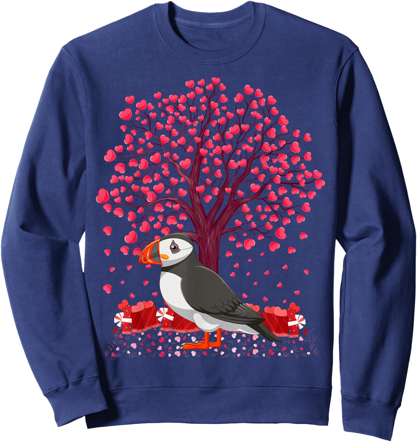 Puffin Bird Lover Heart Tree Puffin Valentine's Day Sweatshirt - Sweatshirt | Navy