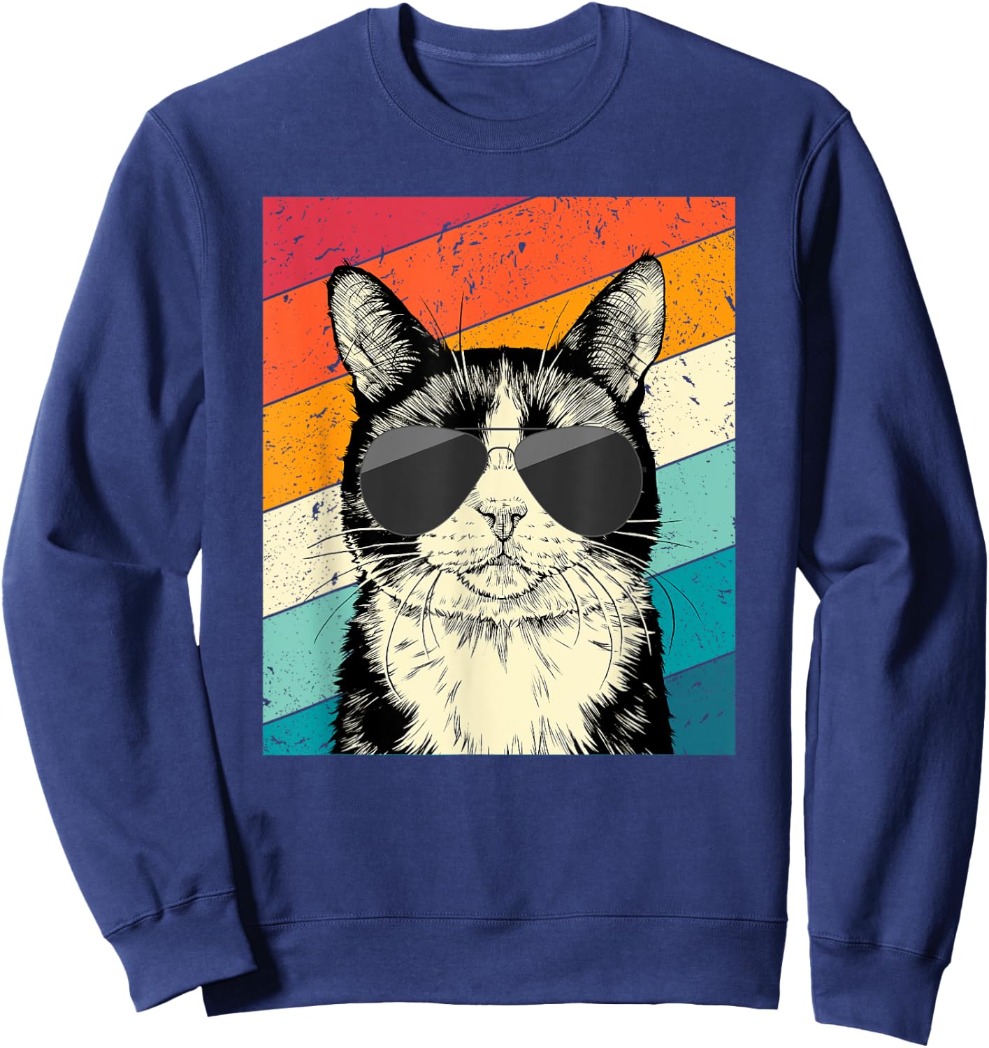 Retro Vintage Tuxedo Cat with Sunglasses Cat Lovers Women Kids Sweatshirt - Sweatshirt | Navy