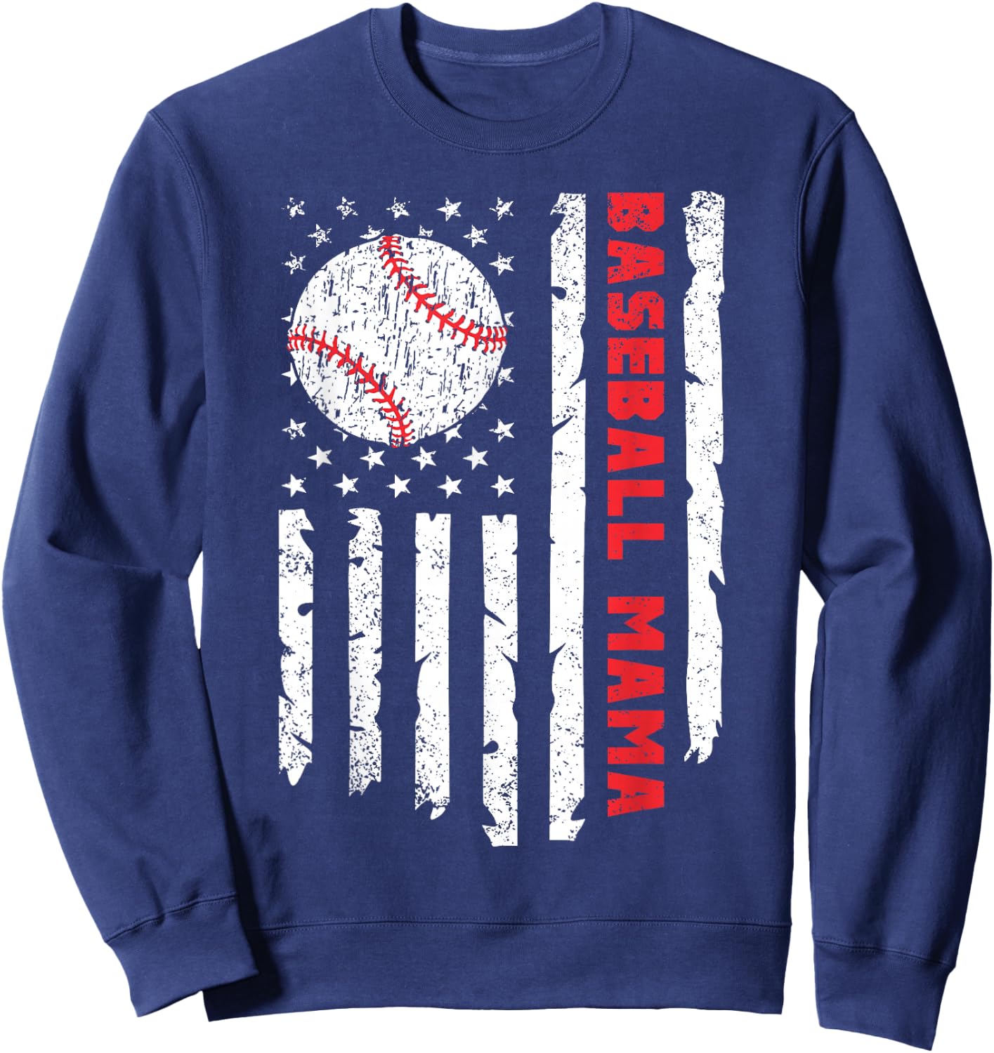 Baseball Mama USA American Flag Patriotic Mom Mother's Day Sweatshirt - Sweatshirt | Navy