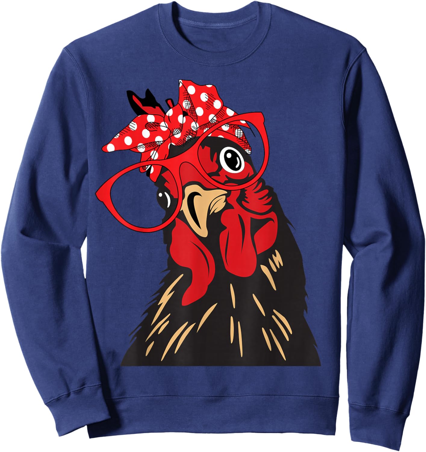 cute Women Girl Chicken With Bandana Headband and Glasses Sweatshirt - Sweatshirt | Navy